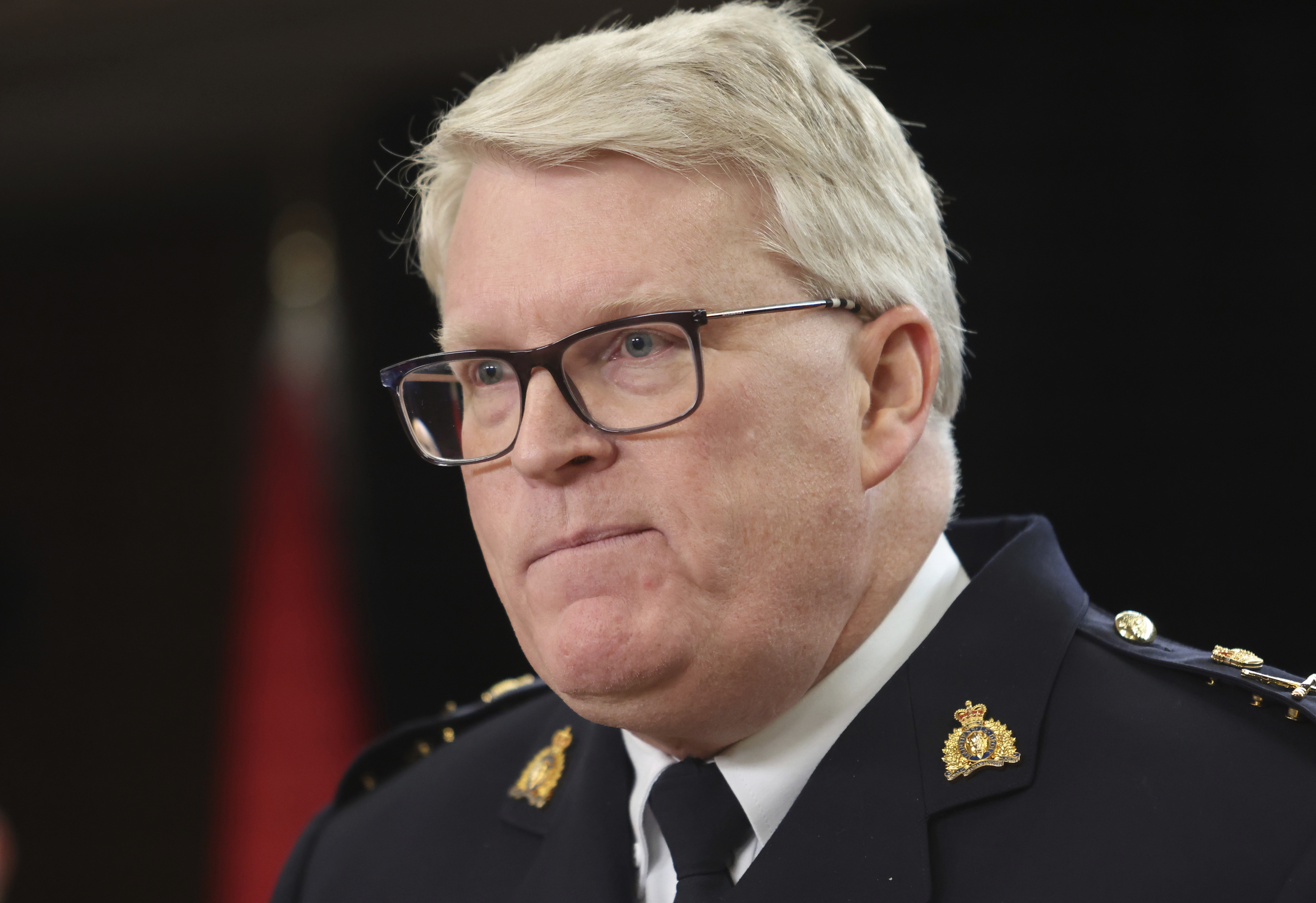 Canada CMP Deputy Commissioner Bryan Larkin speaks at a press conference on new measures to strengthen gun control in Ottawa, Ontario, on Thursday, Dec. 5, 2024. (Patrick Doyle/The Canadian Press via AP)