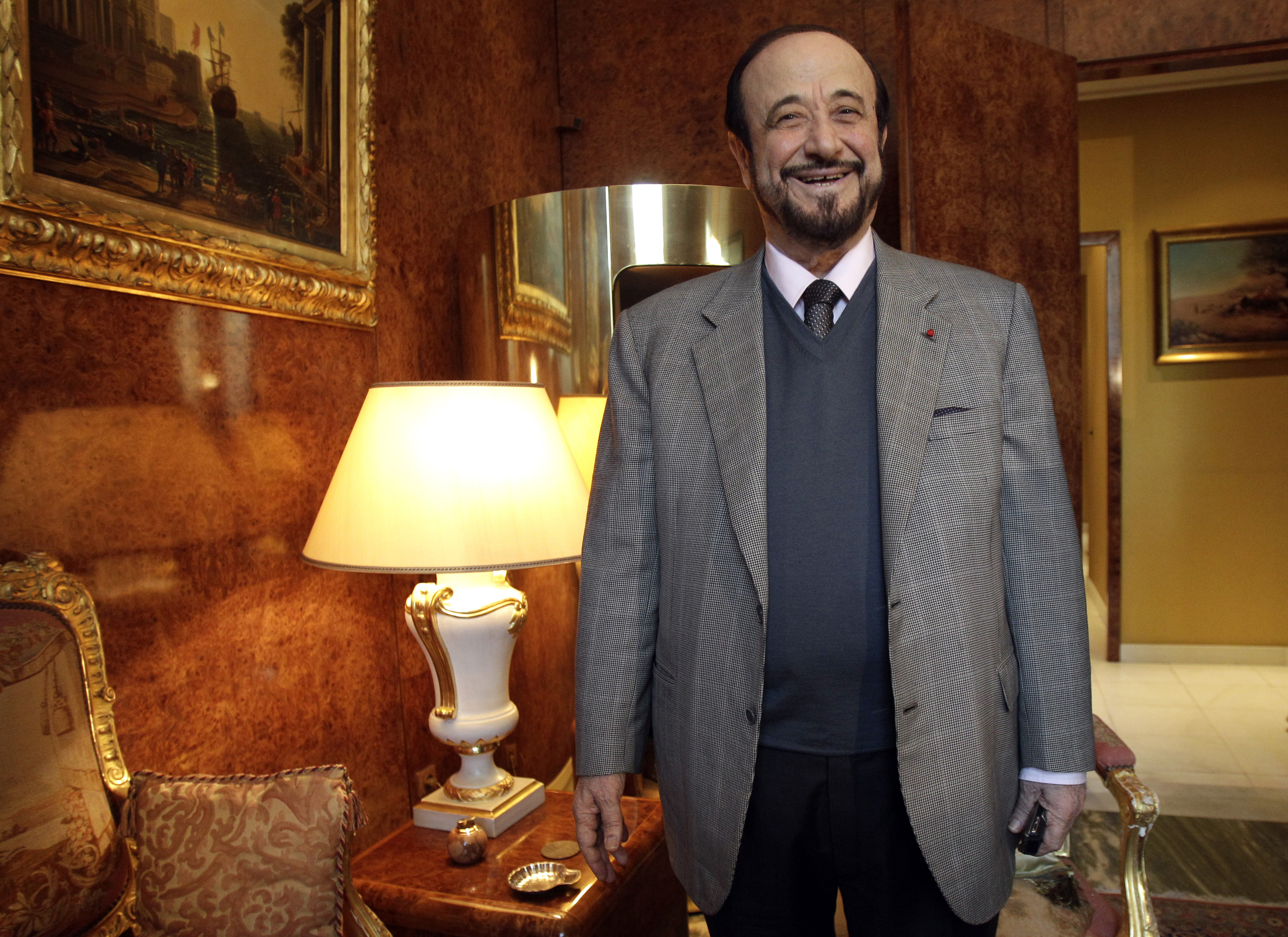 FILE - Rifaat Assad, an exiled uncle of Syrian president Bashar Assad answers questions from the Associated Press, in Paris, France, Tuesday Nov.15, 2011. (AP Photo/Michel Euler, File)