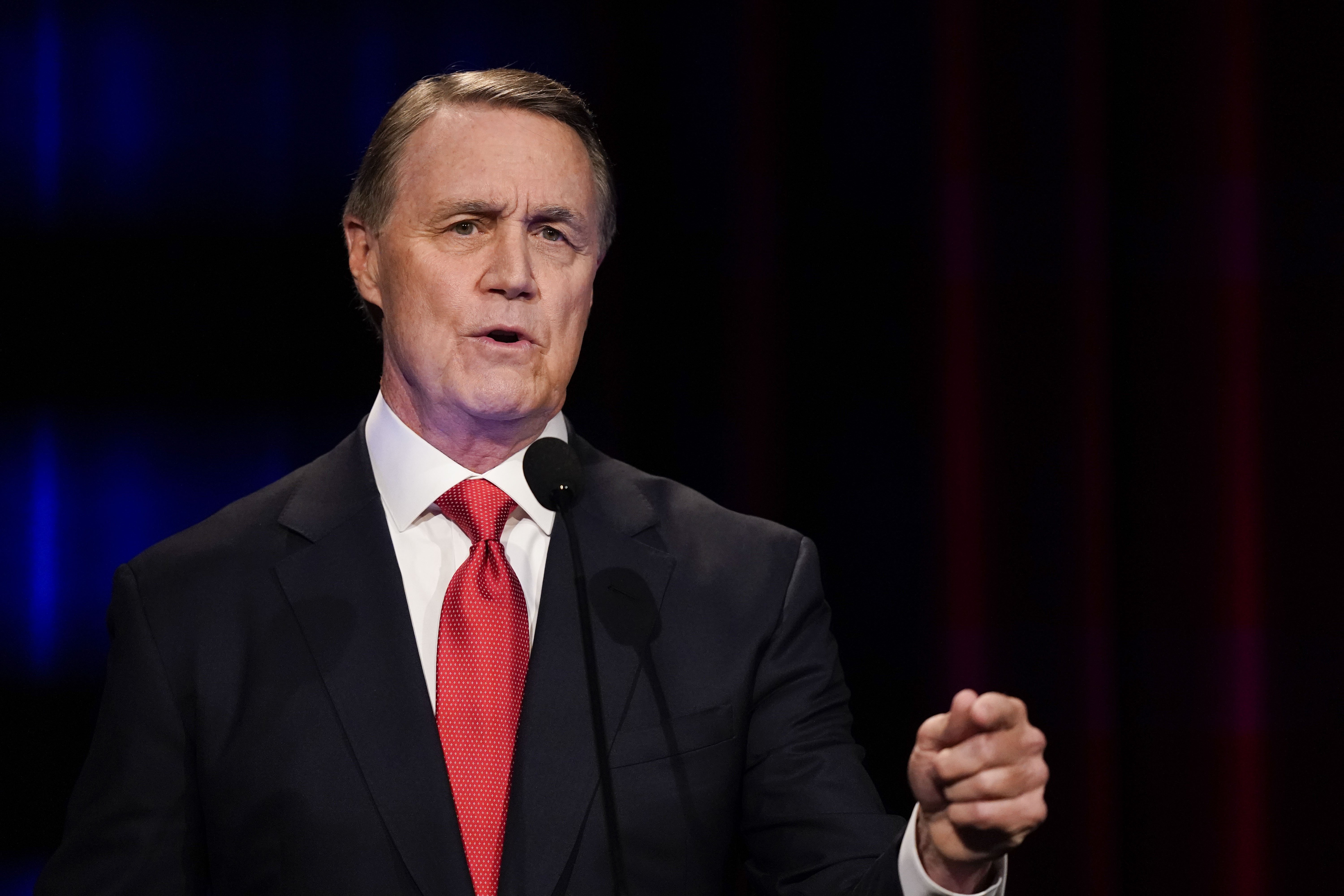 FILE - Former Sen. David Perdue speaks during a gubernatorial Republican primary debate on May 1, 2022, in Atlanta. (AP Photo/Brynn Anderson, Pool, File)