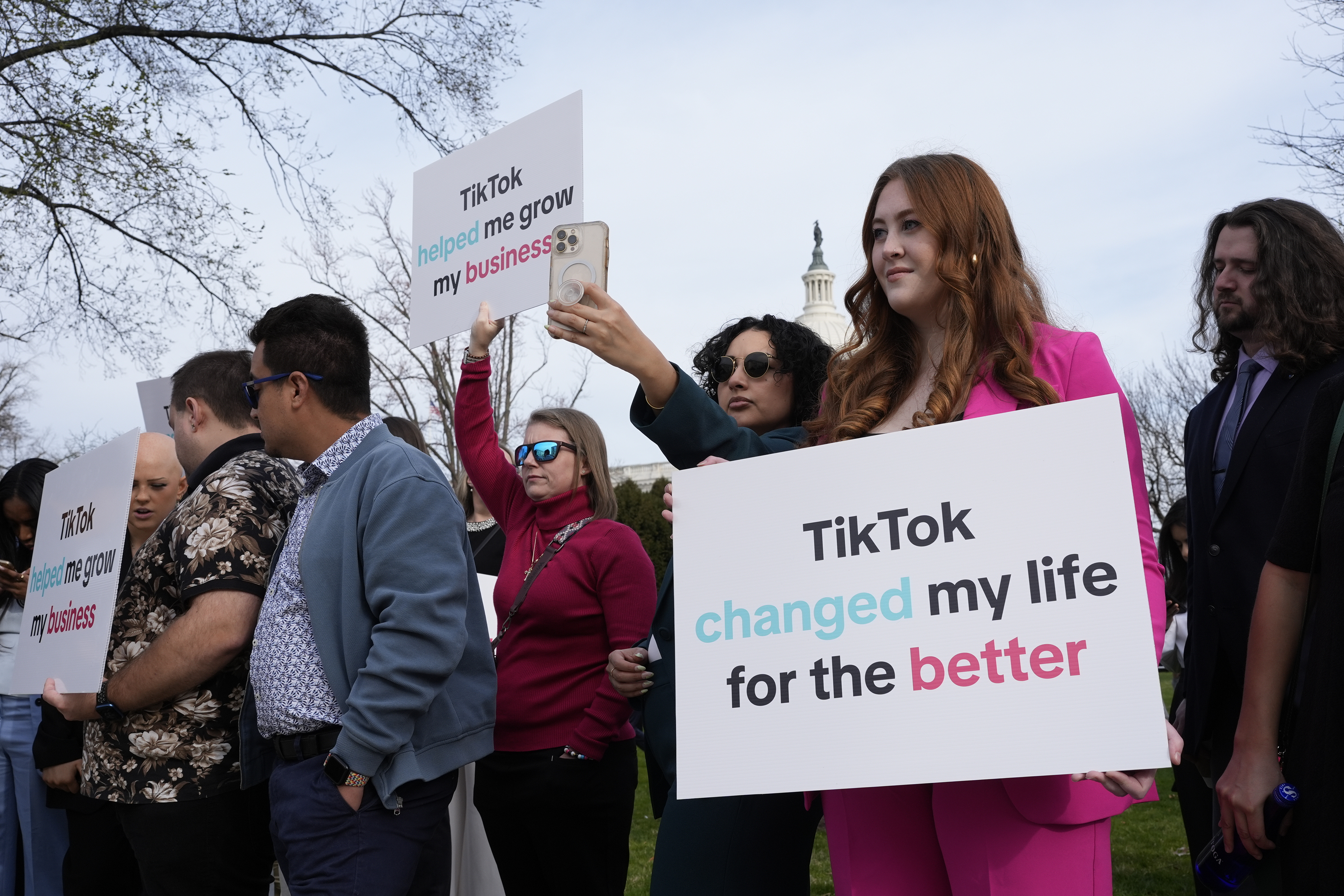 FILE - Devotees of TikTok gather at the Capitol in Washington, as the House passed a bill that would lead to a nationwide ban of the popular video app if its China-based owner doesn't sell, on March 13, 2024. (AP Photo/J. Scott Applewhite, File)