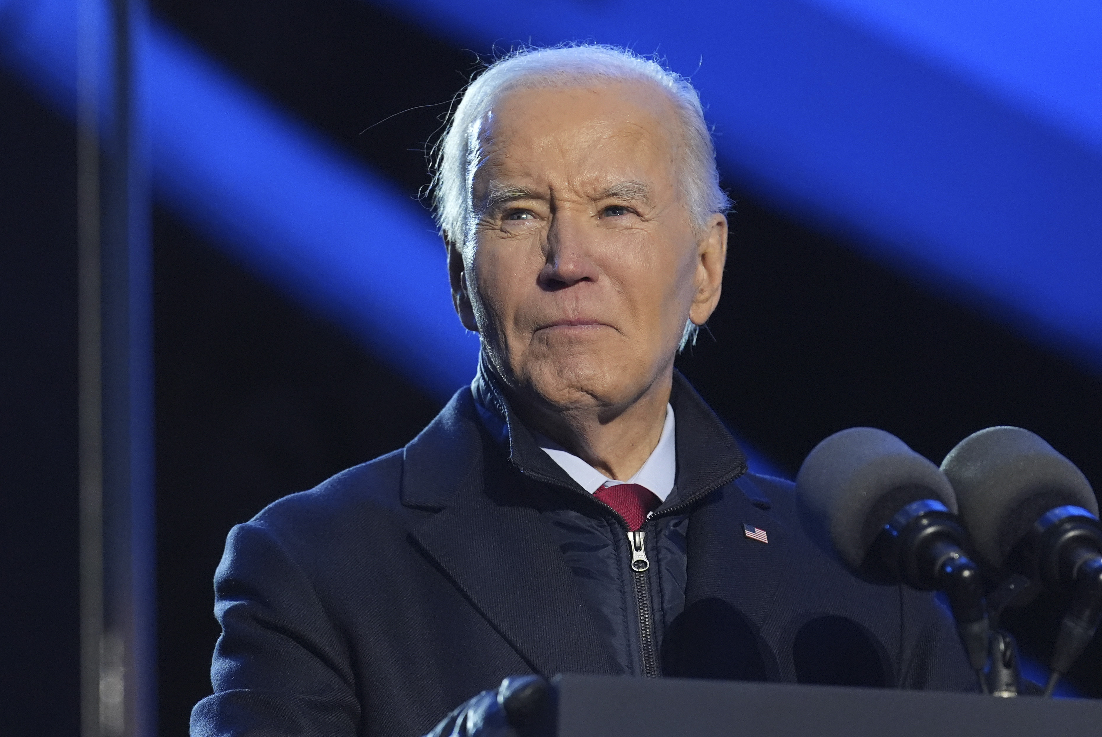 President Joe Biden speaks during a ceremony lighting the National Christmas Tree on the Ellipse near the White House in Washington, Thursday, Dec. 5, 2024. (AP Photo/Jacquelyn Martin)