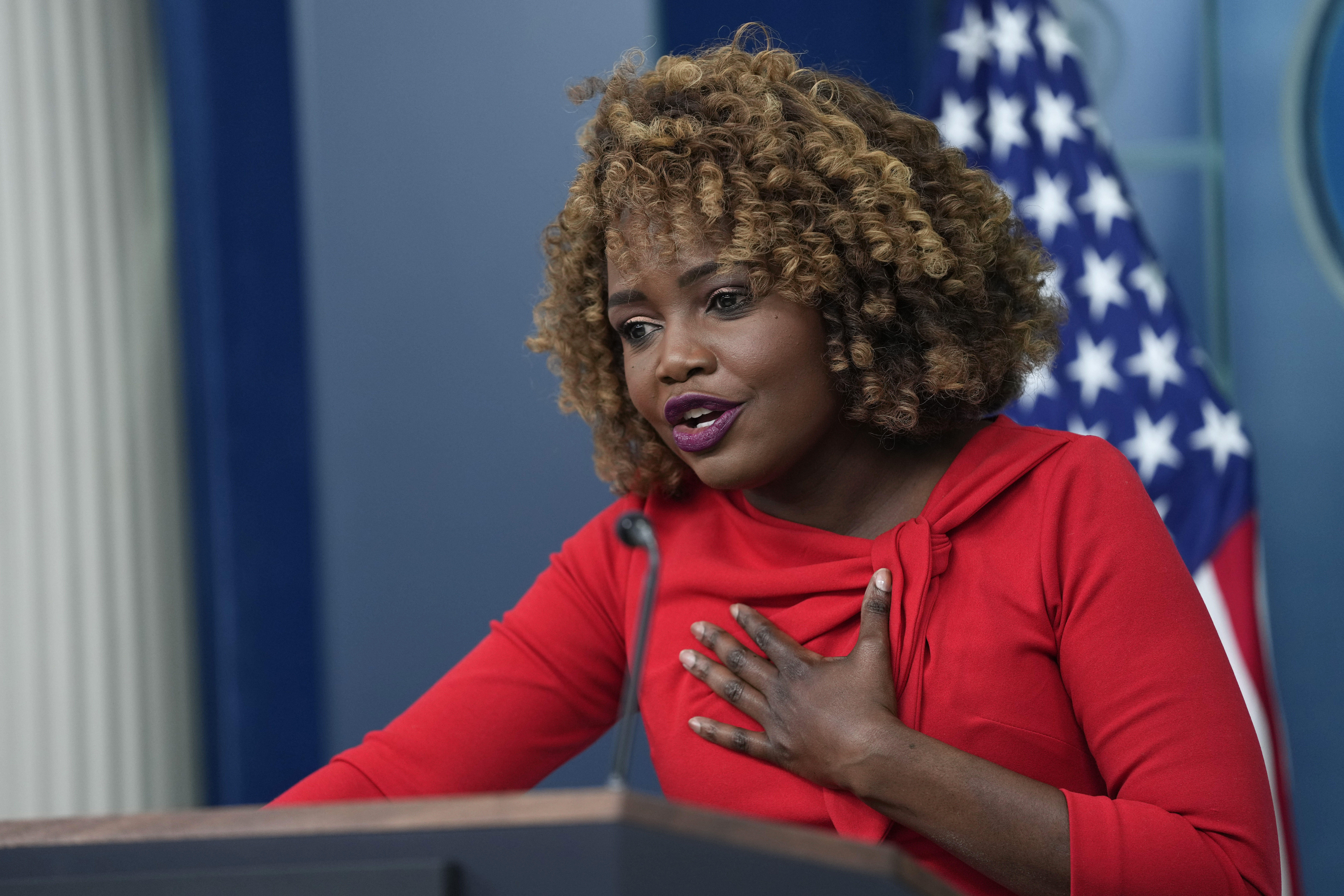 White House press secretary Karine Jean-Pierre speaks during the daily briefing at the White House in Washington, Friday, Dec. 6, 2024. (AP Photo/Susan Walsh)