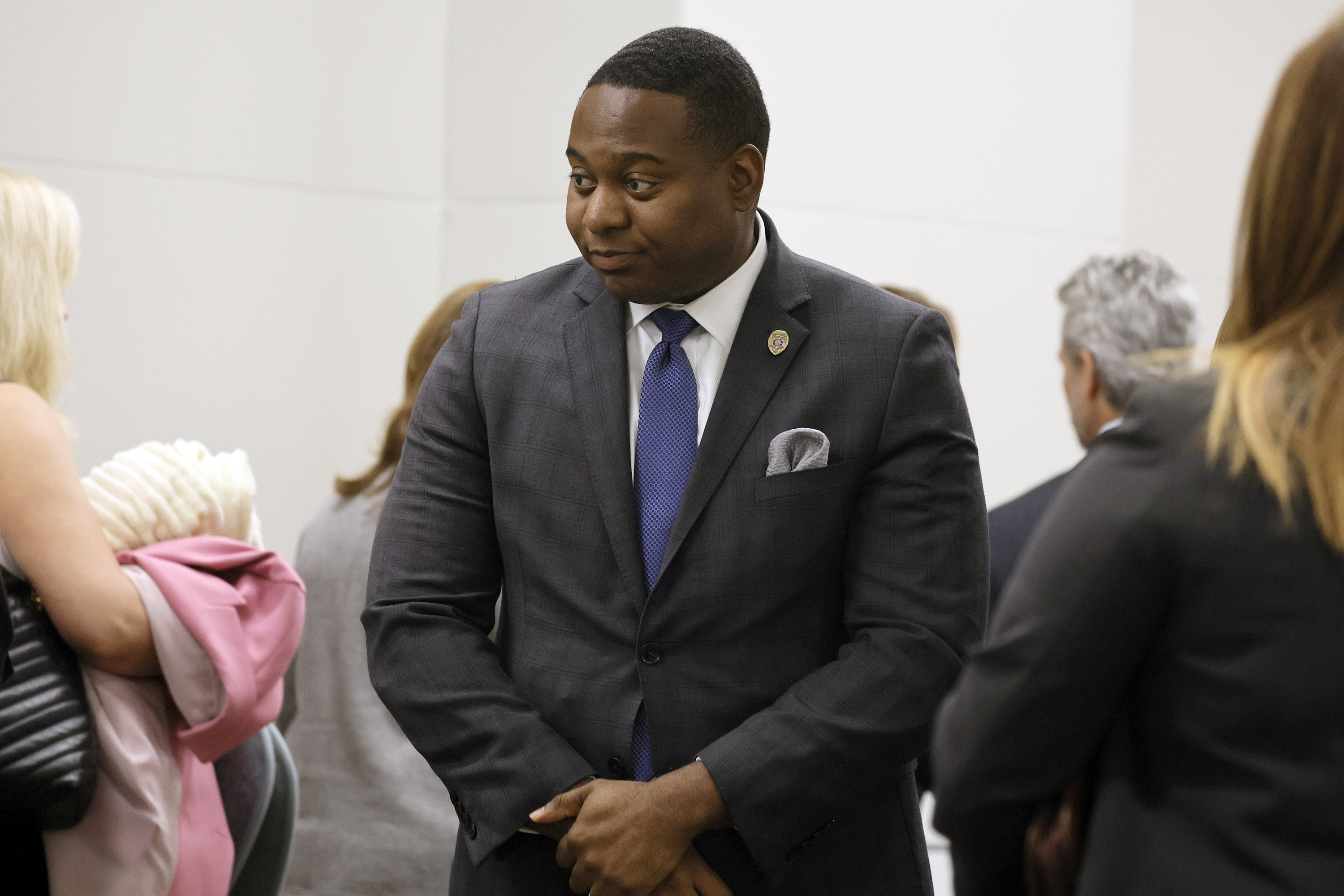 Broward County State Attorney Harold F. Pryor stands in the back of the gallery during the penalty phase of the trial of Marjory Stoneman Douglas High School shooter Nikolas Cruz at the Broward County Courthouse in Fort Lauderdale, Fla., on Monday, Aug. 1, 2022. (Amy Beth Bennett /South Florida Sun-Sentinel via AP)