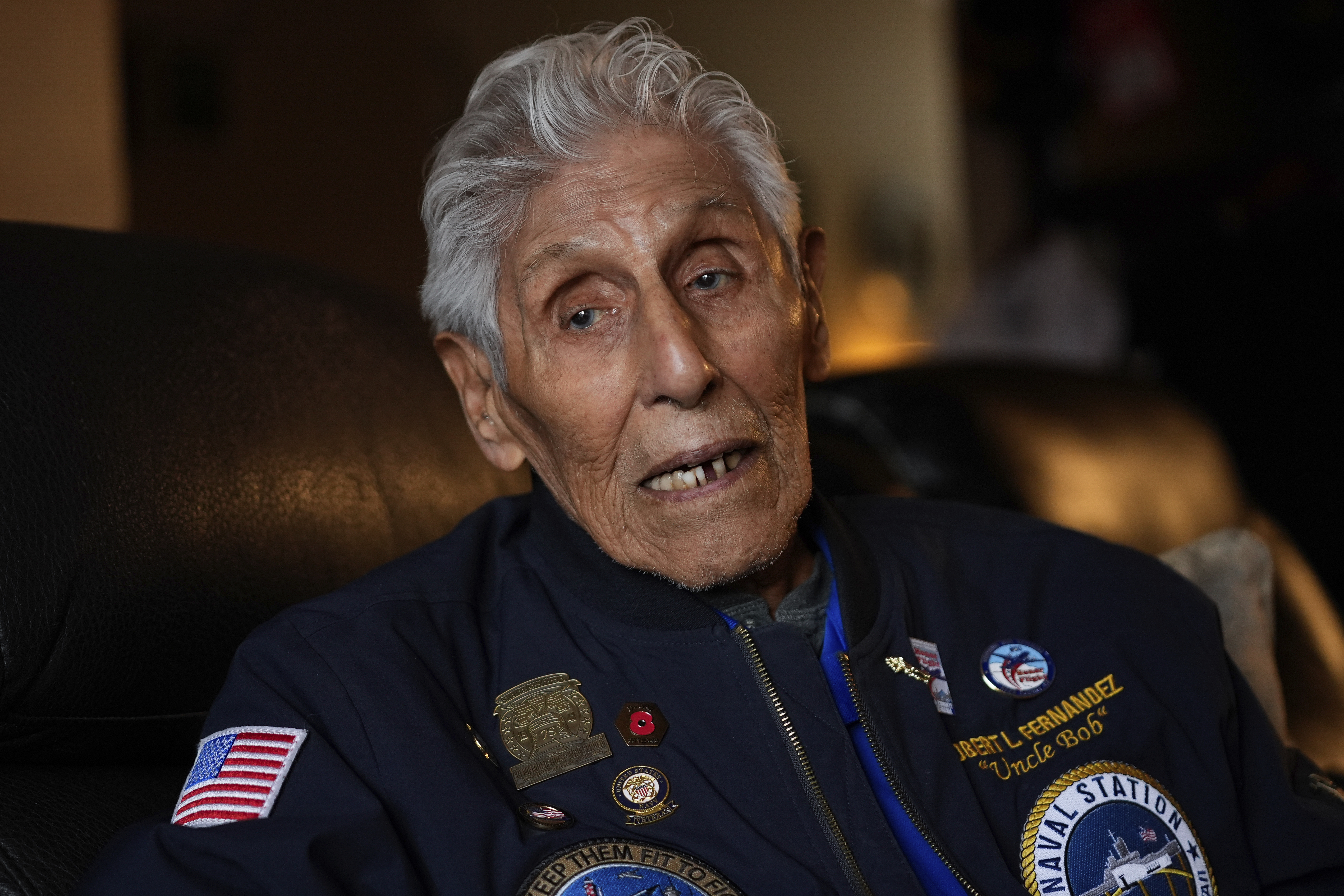 Pearl Harbor Navy veteran Bob Fernandez is photographed at home Tuesday, Nov. 19, 2024, in Lodi, Calif. (AP Photo/Godofredo A. Vásquez)