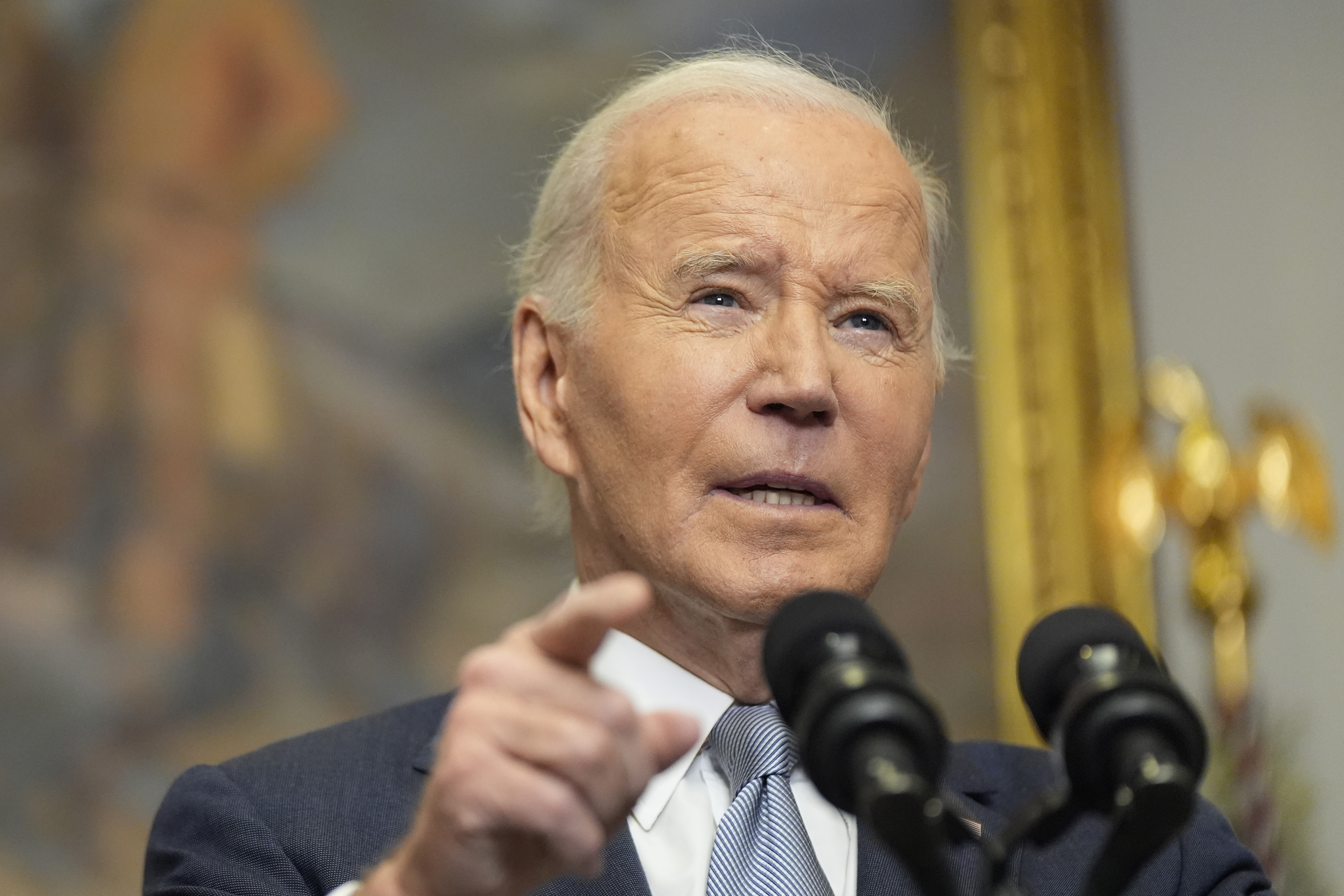 President Joe Biden speaks about the sudden collapse of the Syrian government under Bashar Assad from the Roosevelt Room at the White House in Washington, Sunday, Dec. 8, 2024. (AP Photo/Manuel Balce Ceneta)