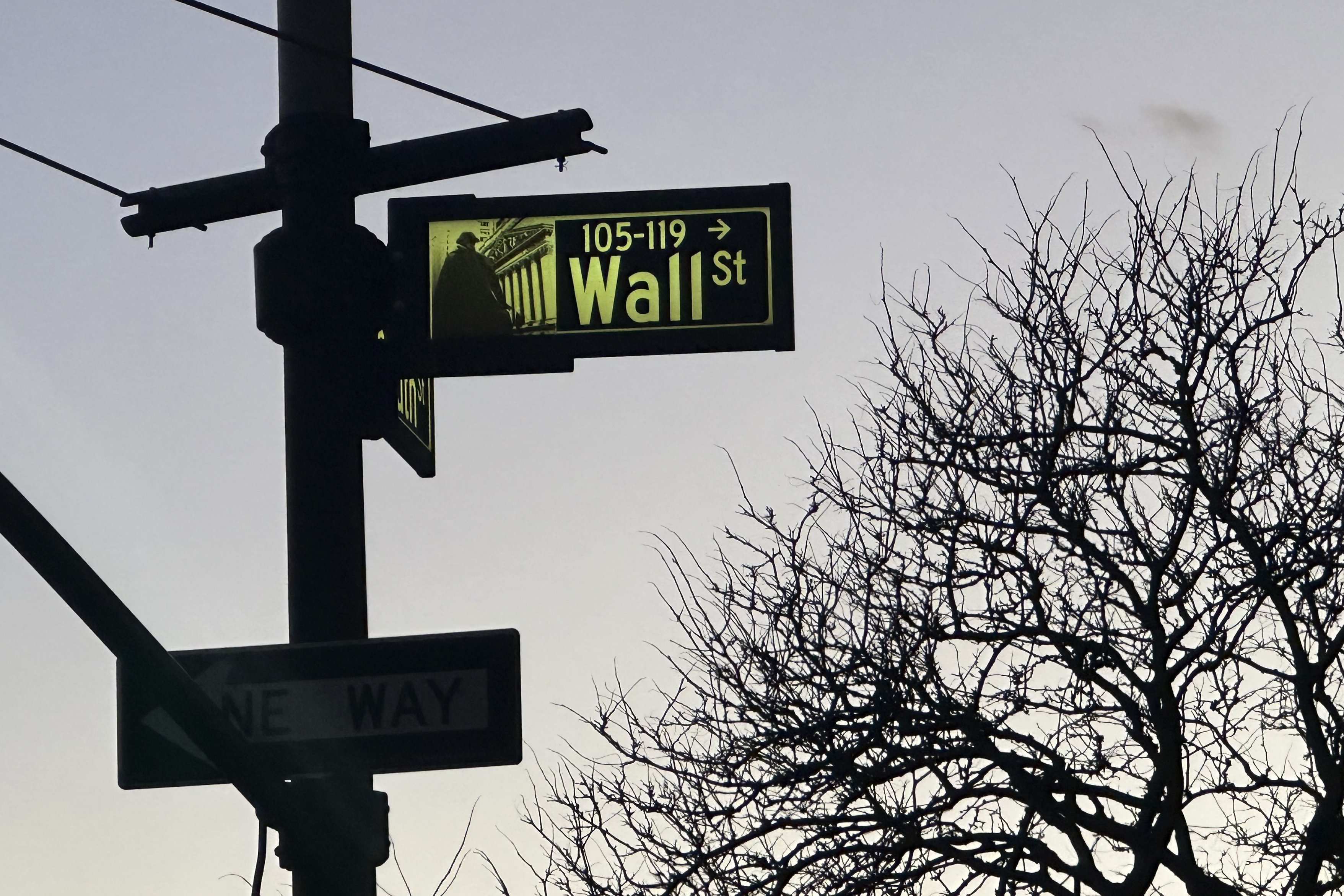 FILE - A sign marks the intersection of Wall Street and South Street in New York's Financial District on Nov. 26, 2024. (AP Photo/Peter Morgan, File)