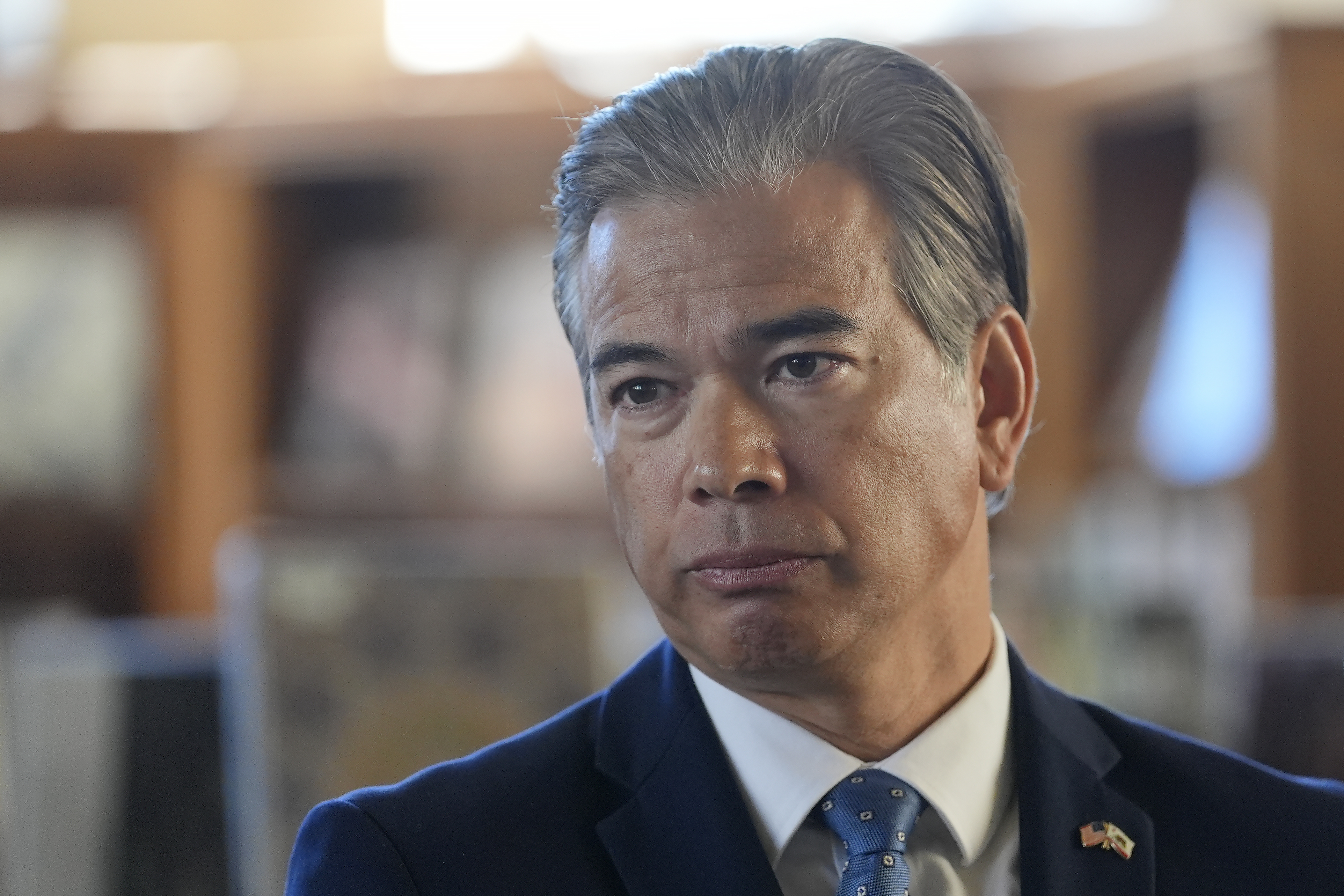 FILE - California Attorney General Rob Bonta fields questions at a news conference in San Francisco, Wednesday, Dec. 4, 2024. (AP Photo/Jeff Chiu, File)