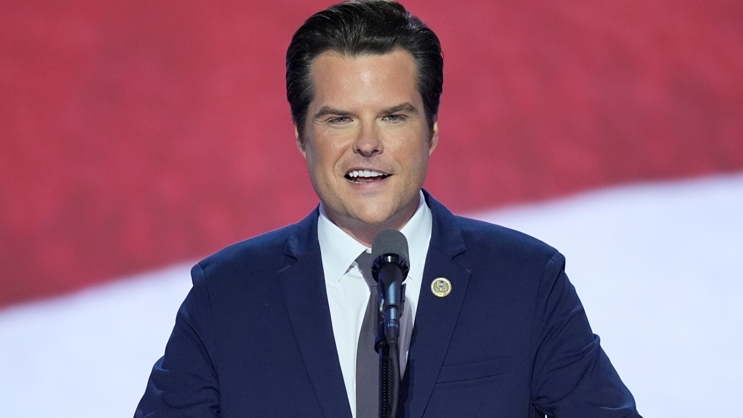 FILE—Rep. Matt Gaetz, R-Fla., speaks at the Republican National Convention in Milwaukee, July 17, 2024. (AP Photo/J. Scott Applewhite, File)