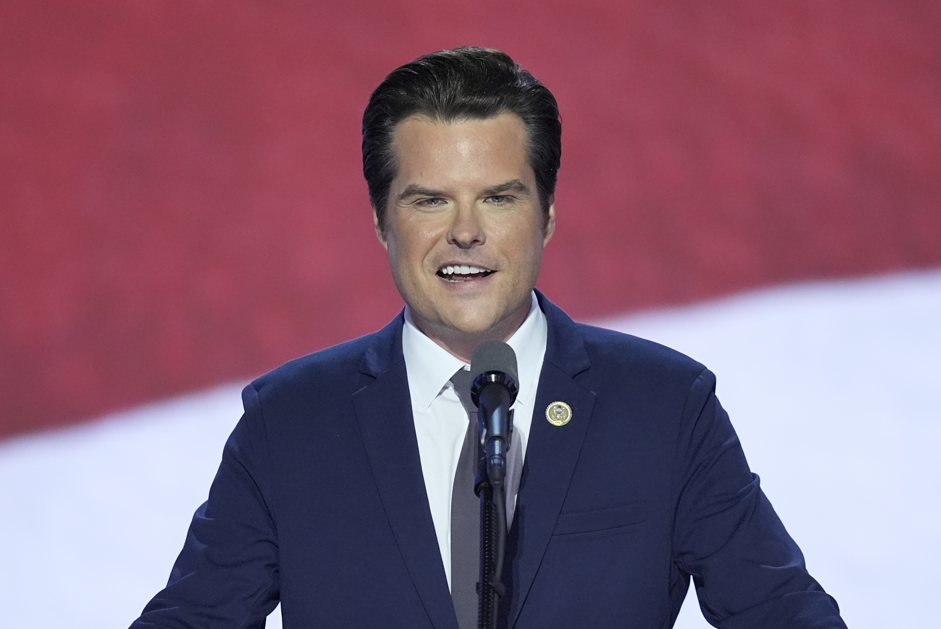 FILE—Rep. Matt Gaetz, R-Fla., speaks at the Republican National Convention in Milwaukee, July 17, 2024. (AP Photo/J. Scott Applewhite, File)