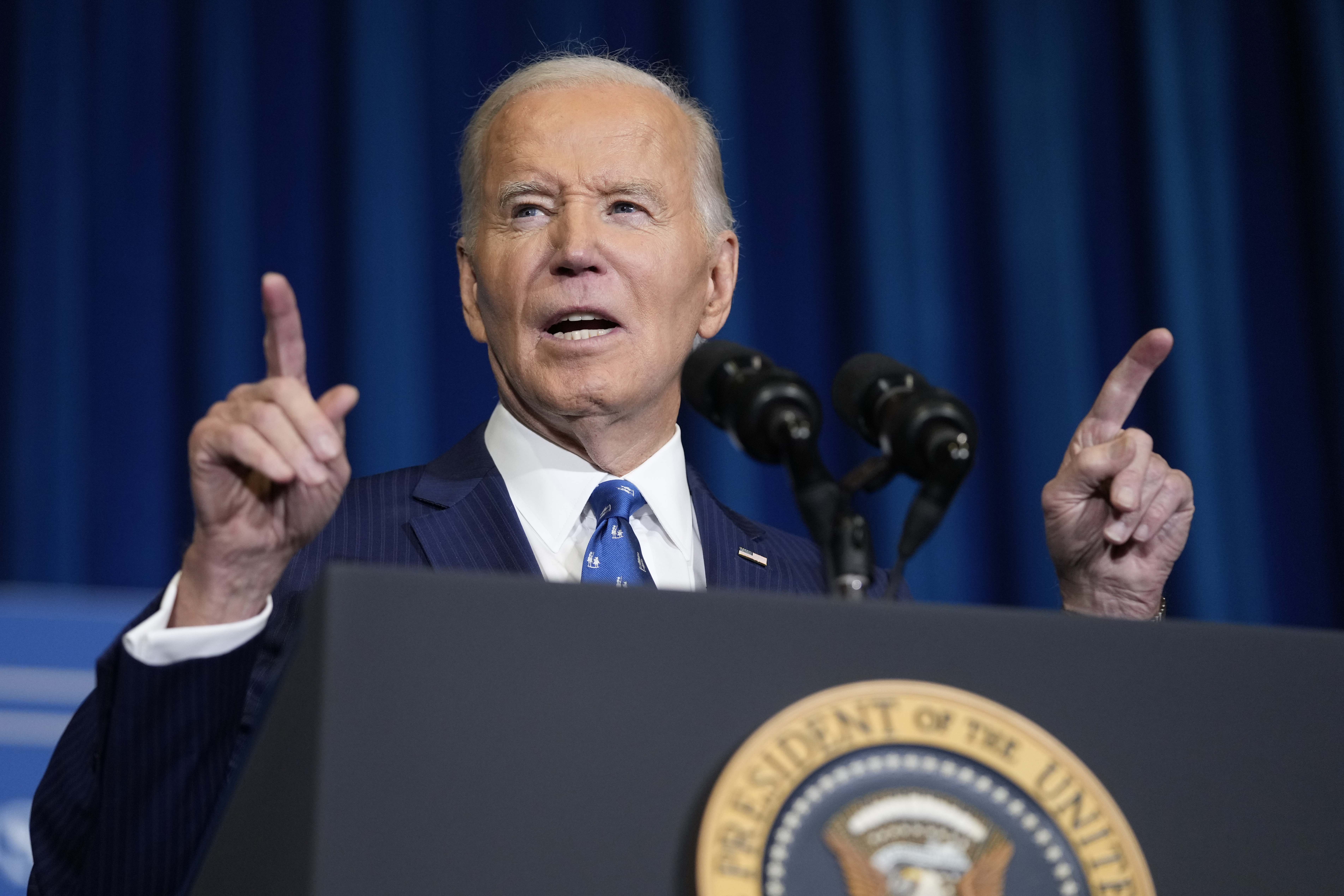 President Joe Biden speaks at the 2024 White House Tribal Nations Summit at the Department of the Interior in Washington, Monday, Dec. 9, 2024. (AP Photo/Susan Walsh)