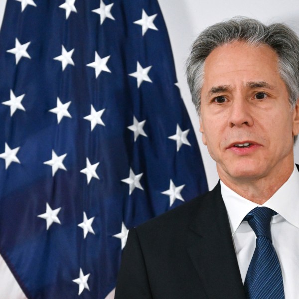 U.S. Secretary of State Antony Blinken looks on as he receives the Royal Order of the Polar Star ahead of the start of the 31st Organization for Security and Cooperation in Europe (OSCE) Ministerial summit, in Ta'Qali, Malta, Thursday, Dec. 5, 2024. (Alberto Pizzoli/Pool Photo via AP)