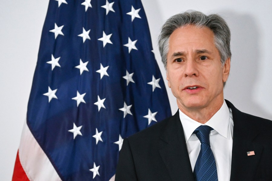 U.S. Secretary of State Antony Blinken looks on as he receives the Royal Order of the Polar Star ahead of the start of the 31st Organization for Security and Cooperation in Europe (OSCE) Ministerial summit, in Ta'Qali, Malta, Thursday, Dec. 5, 2024. (Alberto Pizzoli/Pool Photo via AP)