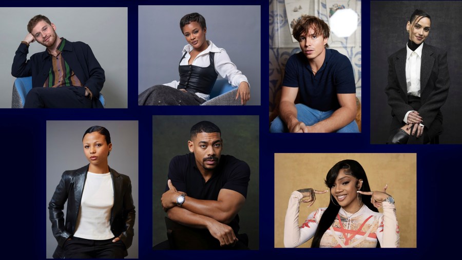 This combination of photos shows AP's 2024 breakthrough entertainers of the year. Fred Hechinger, from top left, Maleah Joi Moon, Nicholas Alexander Chavez, Adria Arjona, Myha'la, Aaron Pierre, and Glorilla. (AP Photo)