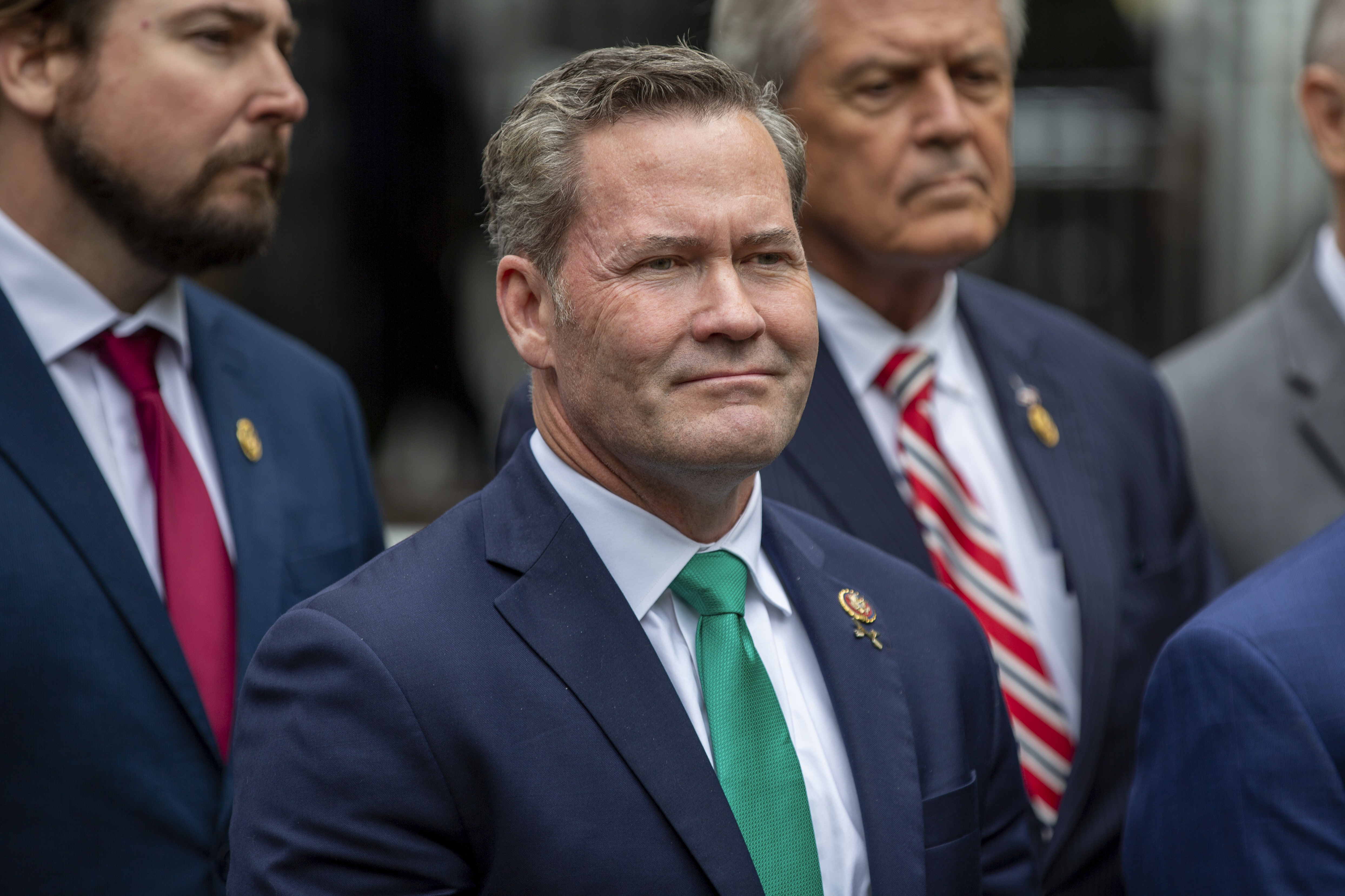 FILE - Rep. Michael Waltz, R-Fla., speaks outside the hush money criminal case of former president Donald Trump in New York, May 16, 2024. (AP Photo/Ted Shaffrey, File)