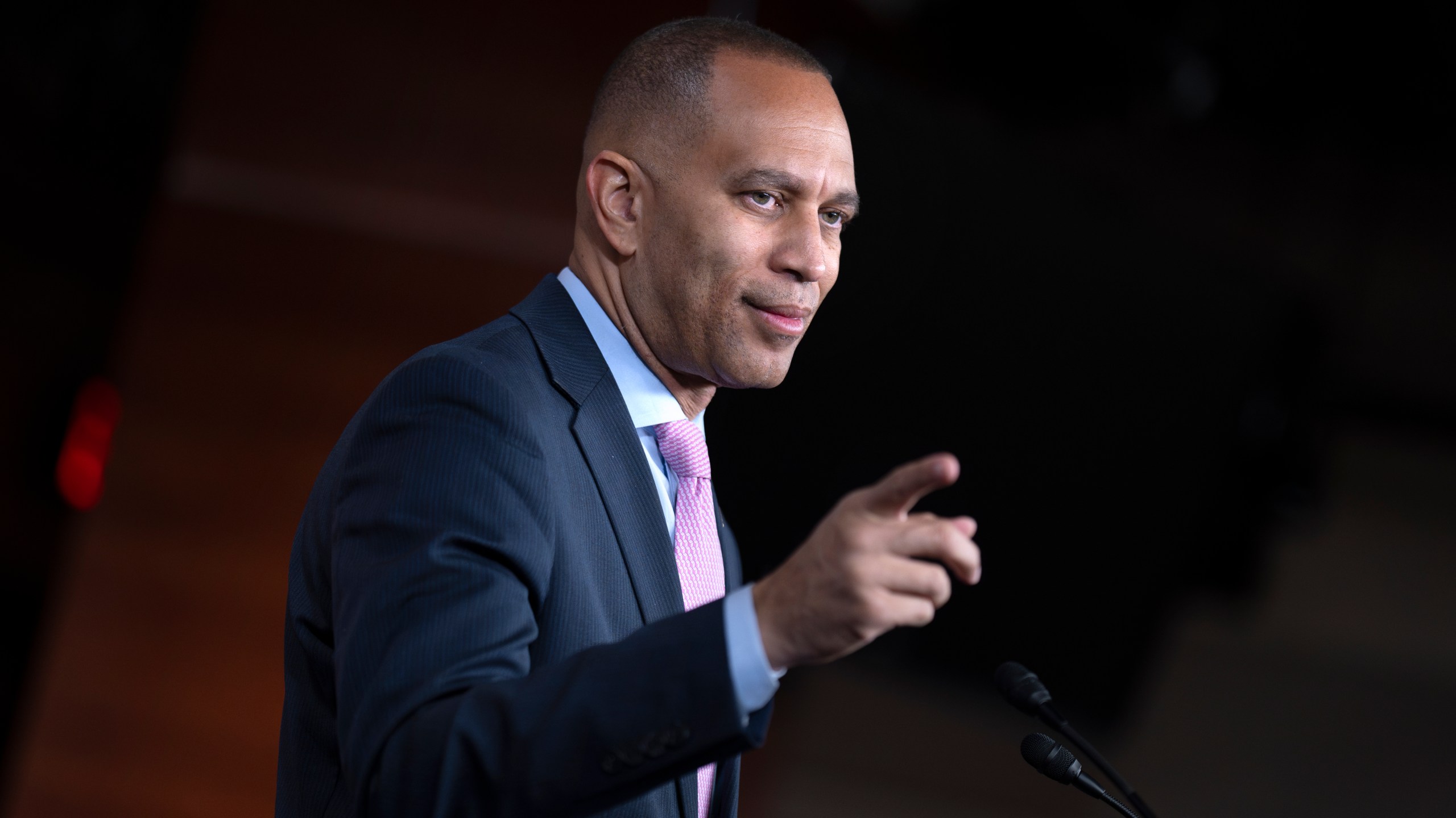 House Minority Leader Hakeem Jeffries, D-N.Y., responds to reporters during his weekly news conference at the Capitol in Washington, Friday, Dec. 6, 2024. (AP Photo/J. Scott Applewhite)