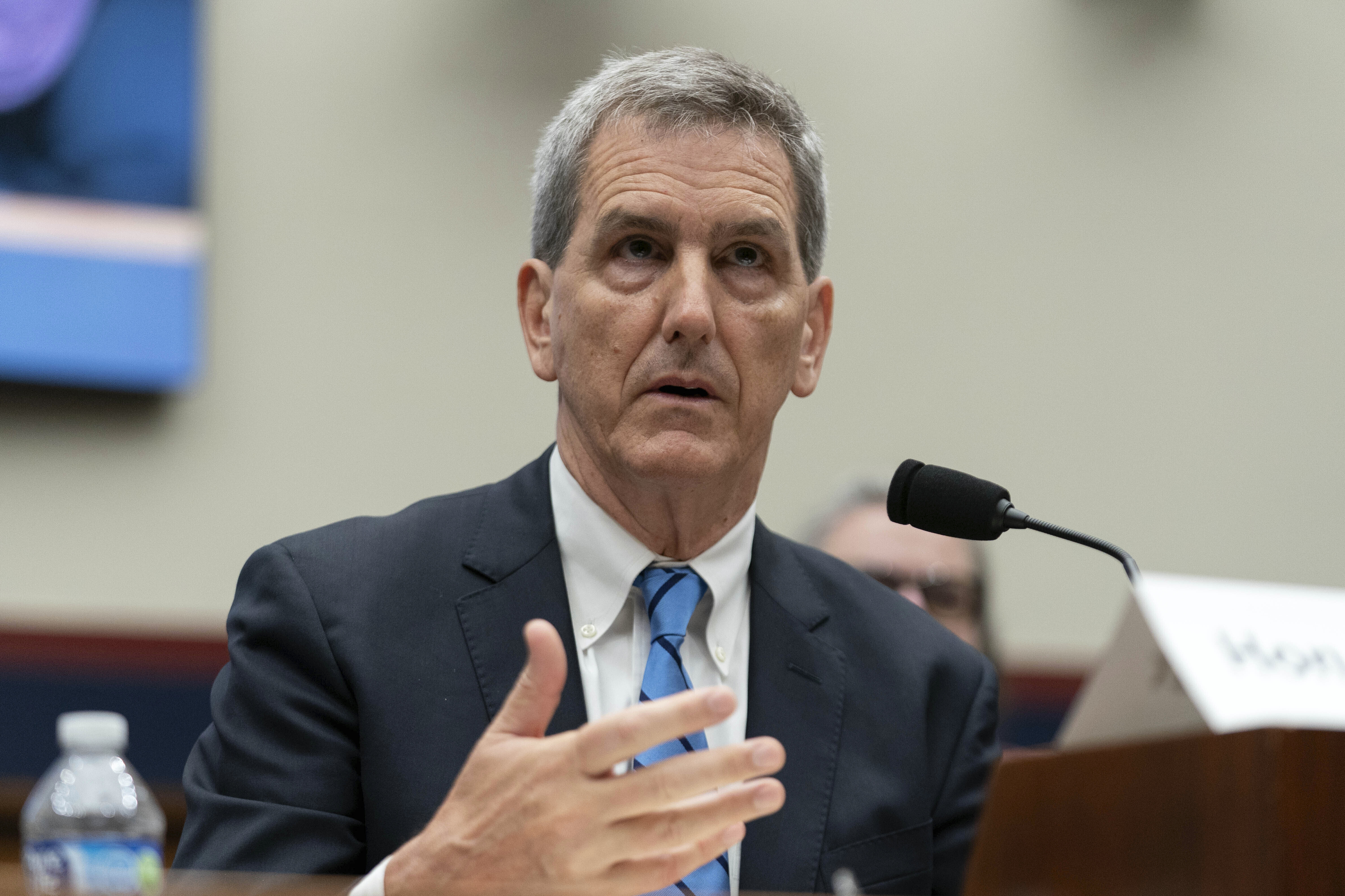 FILE - FAA Administrator Mike Whitaker testifies before the House Committee on Transportation and Infrastructure Subcommittee on Aviation, Sept. 24, 2024, on Capitol Hill in Washington. (AP Photo/Jose Luis Magana, File)