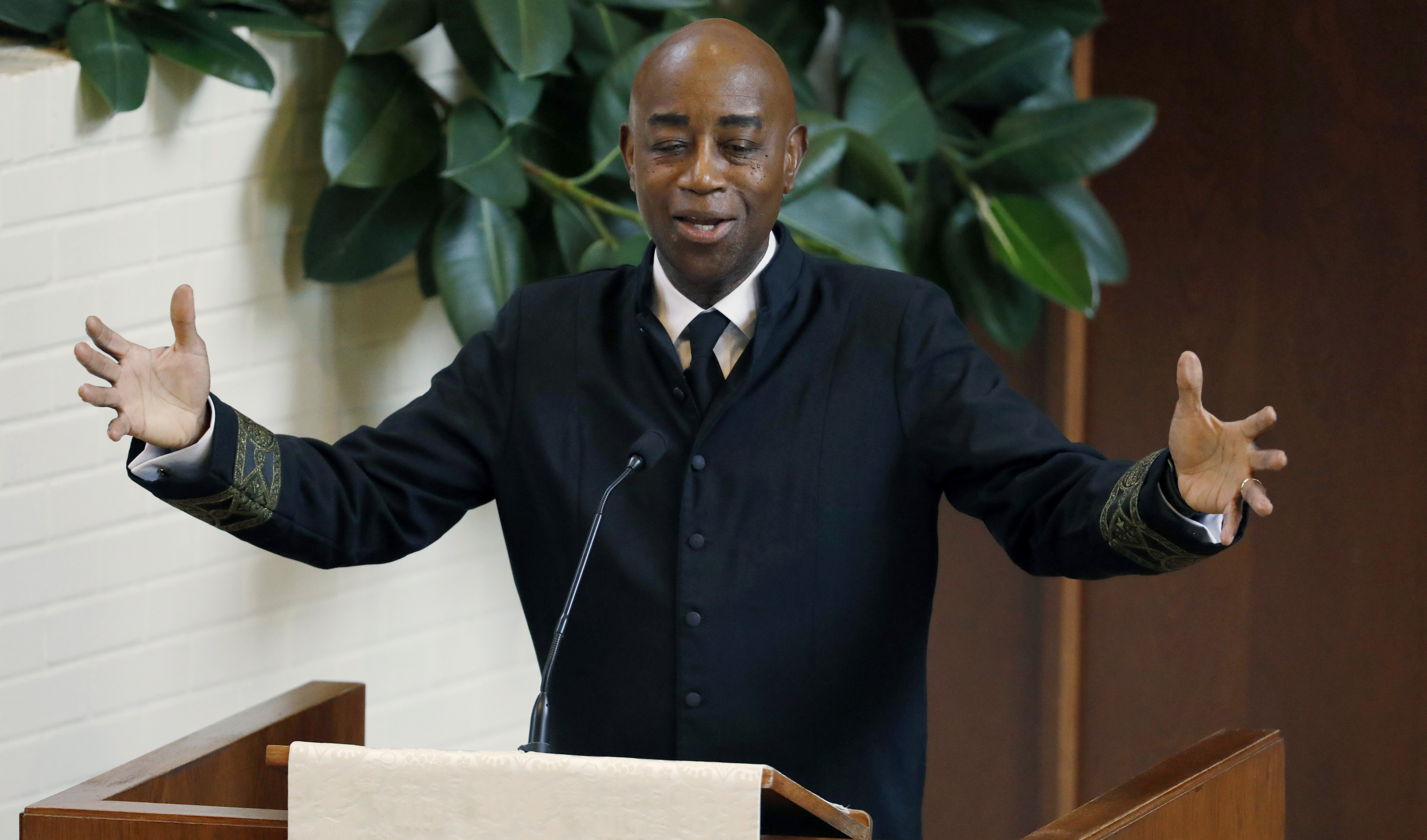 FILE - Barry Black, a retired rear admiral and chaplain of the Senate, delivers a homily during a funeral service, June 4, 2019, at Northminster Baptist Church in Jackson, Miss. (AP Photo/Rogelio V. Solis, File)