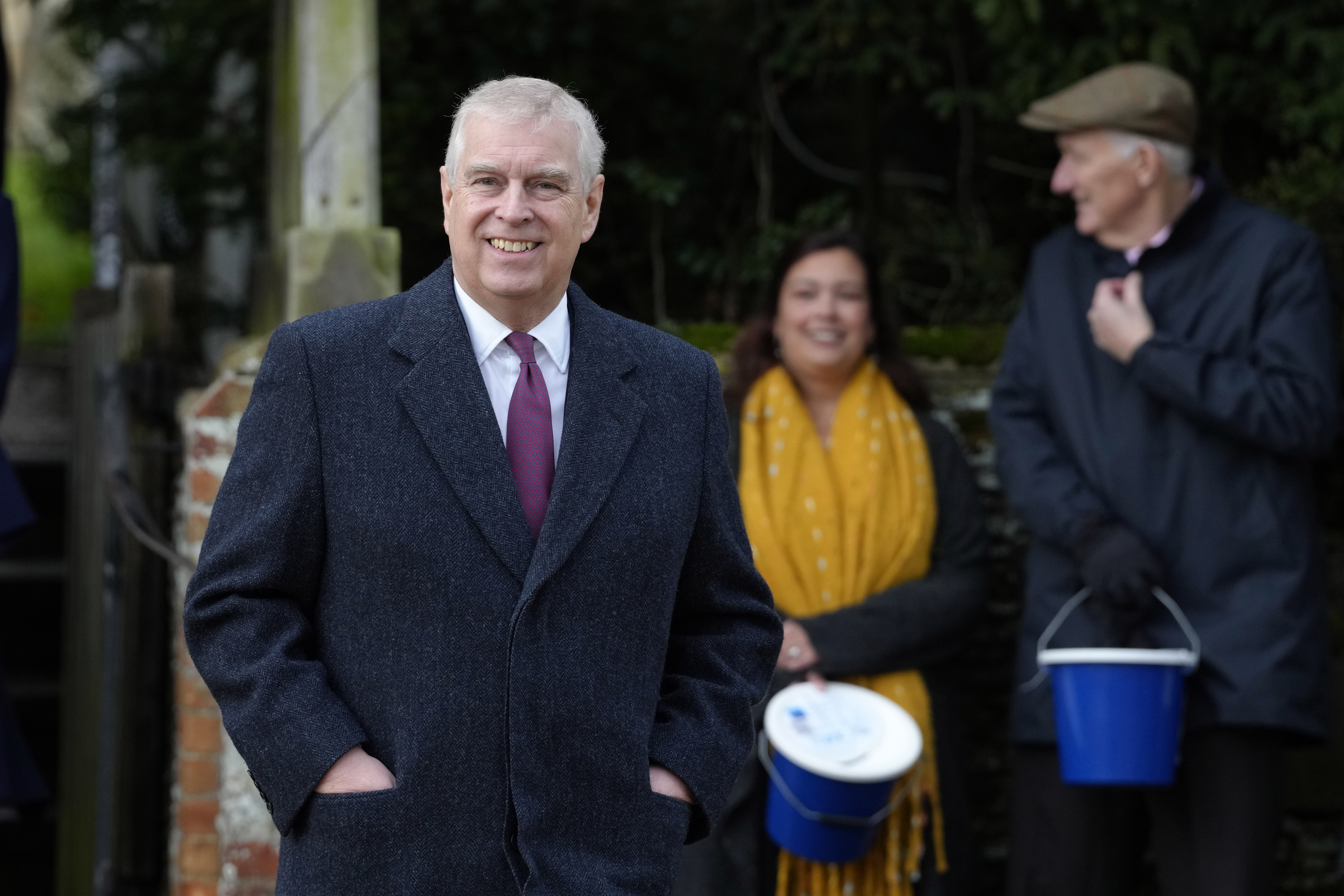 FILE -Prince Andrew leaves after attending the Christmas day service at St Mary Magdalene Church in Sandringham in Norfolk, England, Sunday, Dec. 25, 2022. (AP Photo/Kirsty Wigglesworth, File)