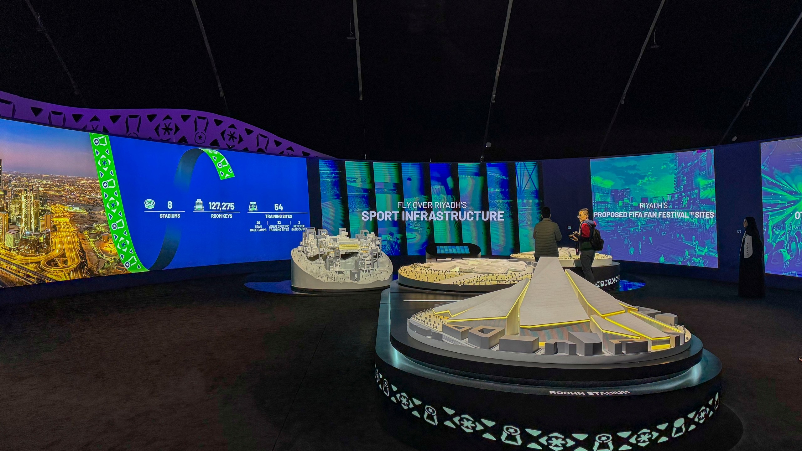 FILE - A detailed model of Riyadh's proposed sports infrastructure is on display at the Saudi Arabia World Cup bid exhibition in Riyadh, Saudi Arabia, Dec. 11, 2024. The exhibition highlights the Kingdom's plans for hosting the 2034 World Cup. (AP Photo/Baraa Anwer, File)