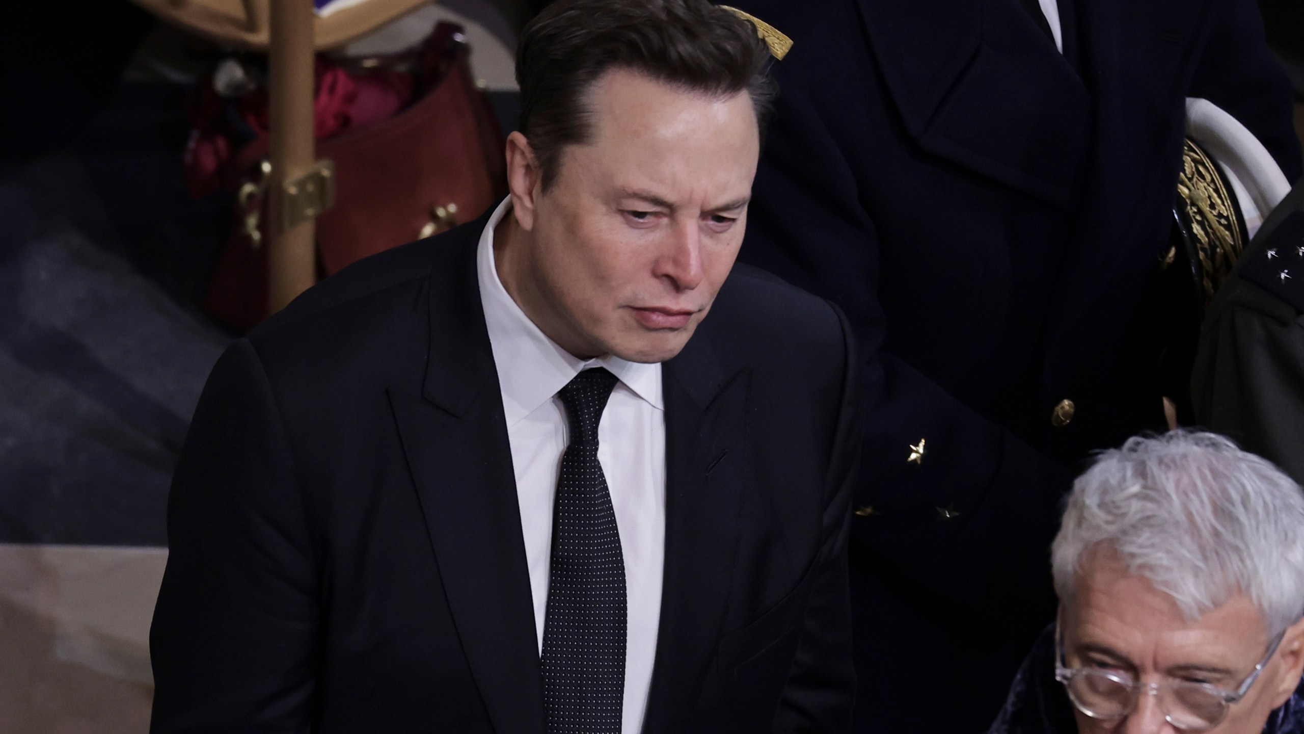 Elon Musk attends the formal reopening of France's iconic Notre Dame Cathedral Saturday, Dec. 7, 2024 in Paris. (Christophe Petit-Tesson, Pool via AP)