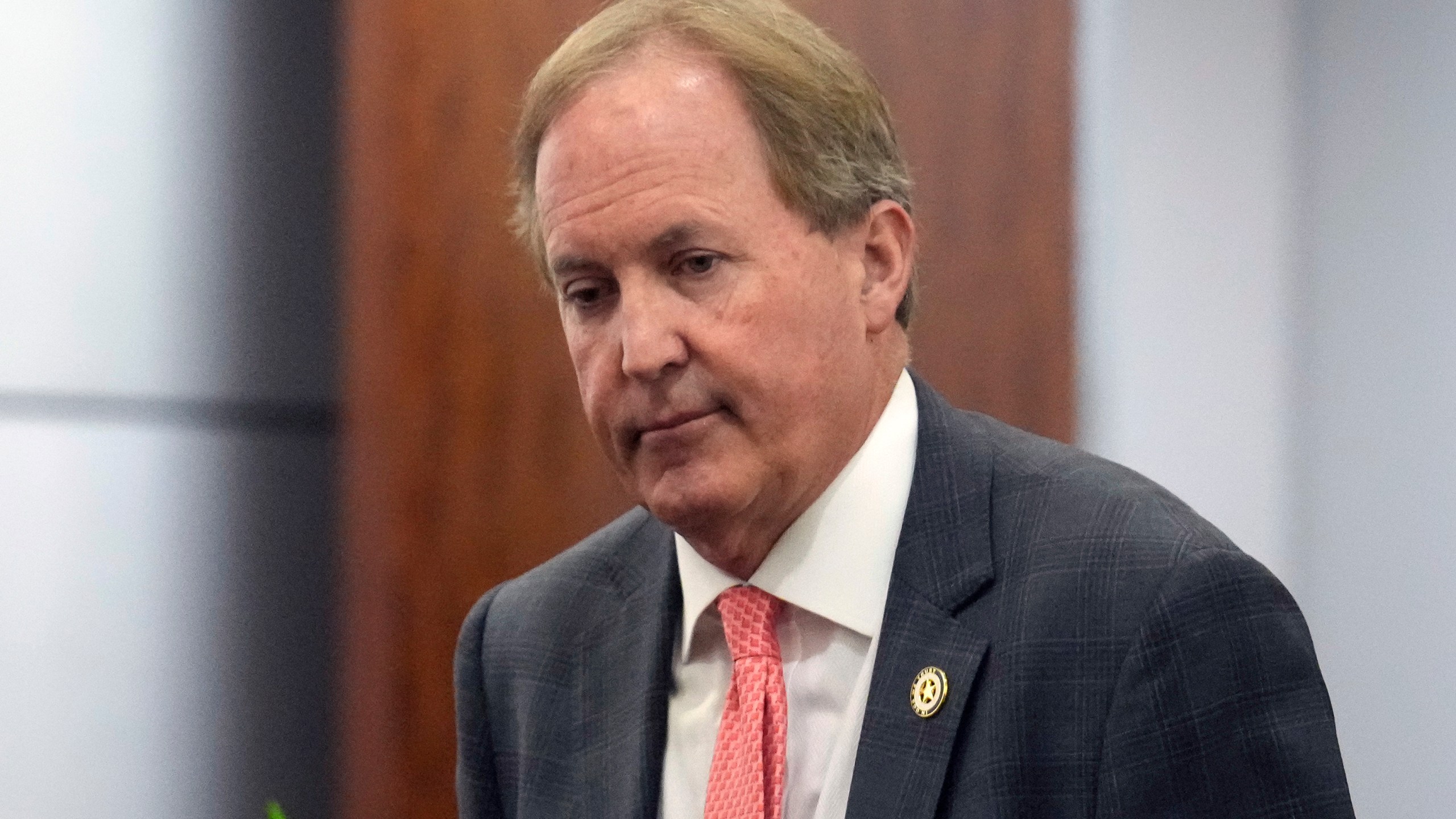 FILE - Texas Attorney General Ken Paxton appears at a pretrial hearing in his securities fraud case before state District Judge Andrea Beall, Tuesday, March 26, 2024 at Harris County Criminal Courts at Law in Houston. (Yi-Chin Lee/Houston Chronicle via AP, File)