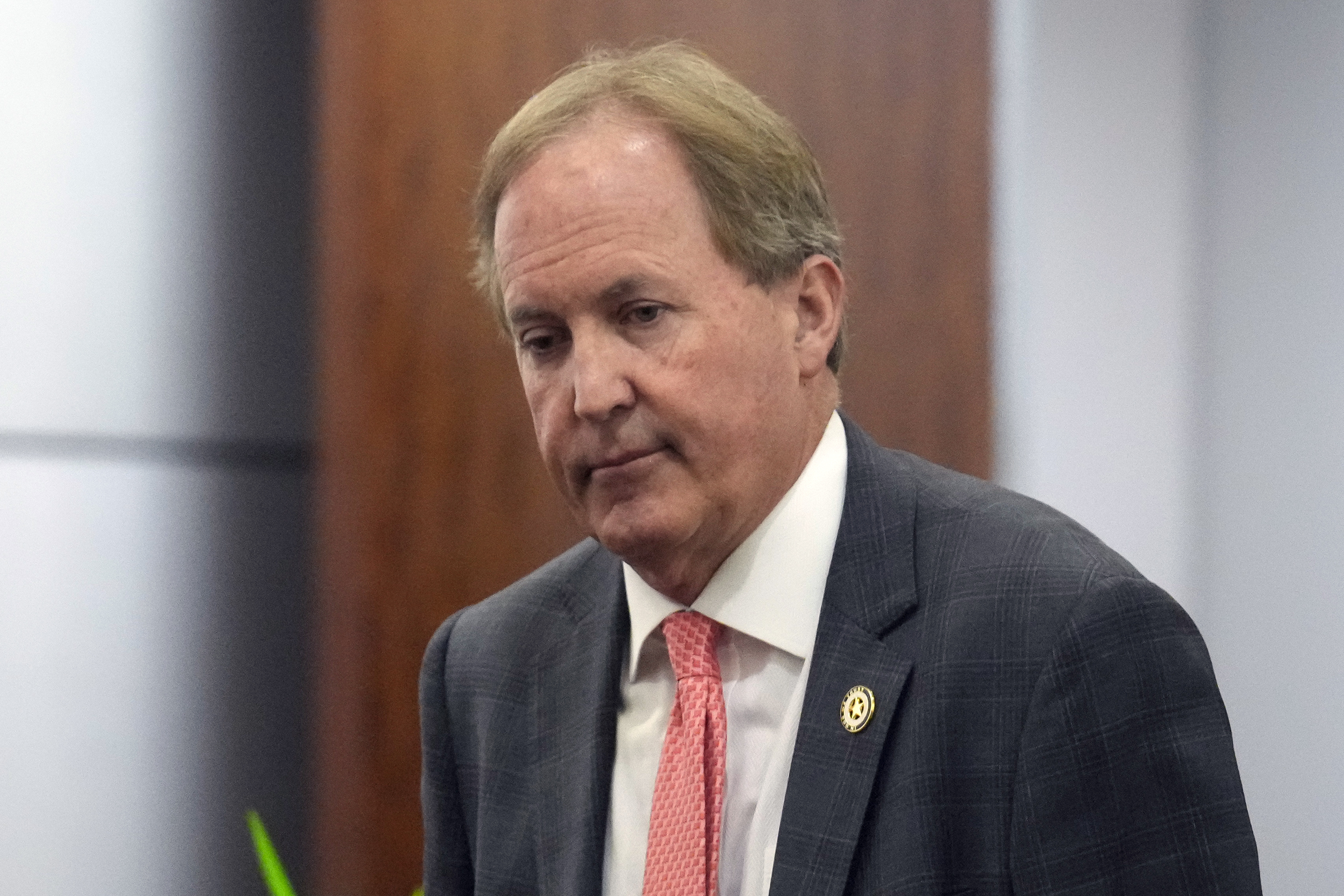 FILE - Texas Attorney General Ken Paxton appears at a pretrial hearing in his securities fraud case before state District Judge Andrea Beall, Tuesday, March 26, 2024 at Harris County Criminal Courts at Law in Houston. (Yi-Chin Lee/Houston Chronicle via AP, File)