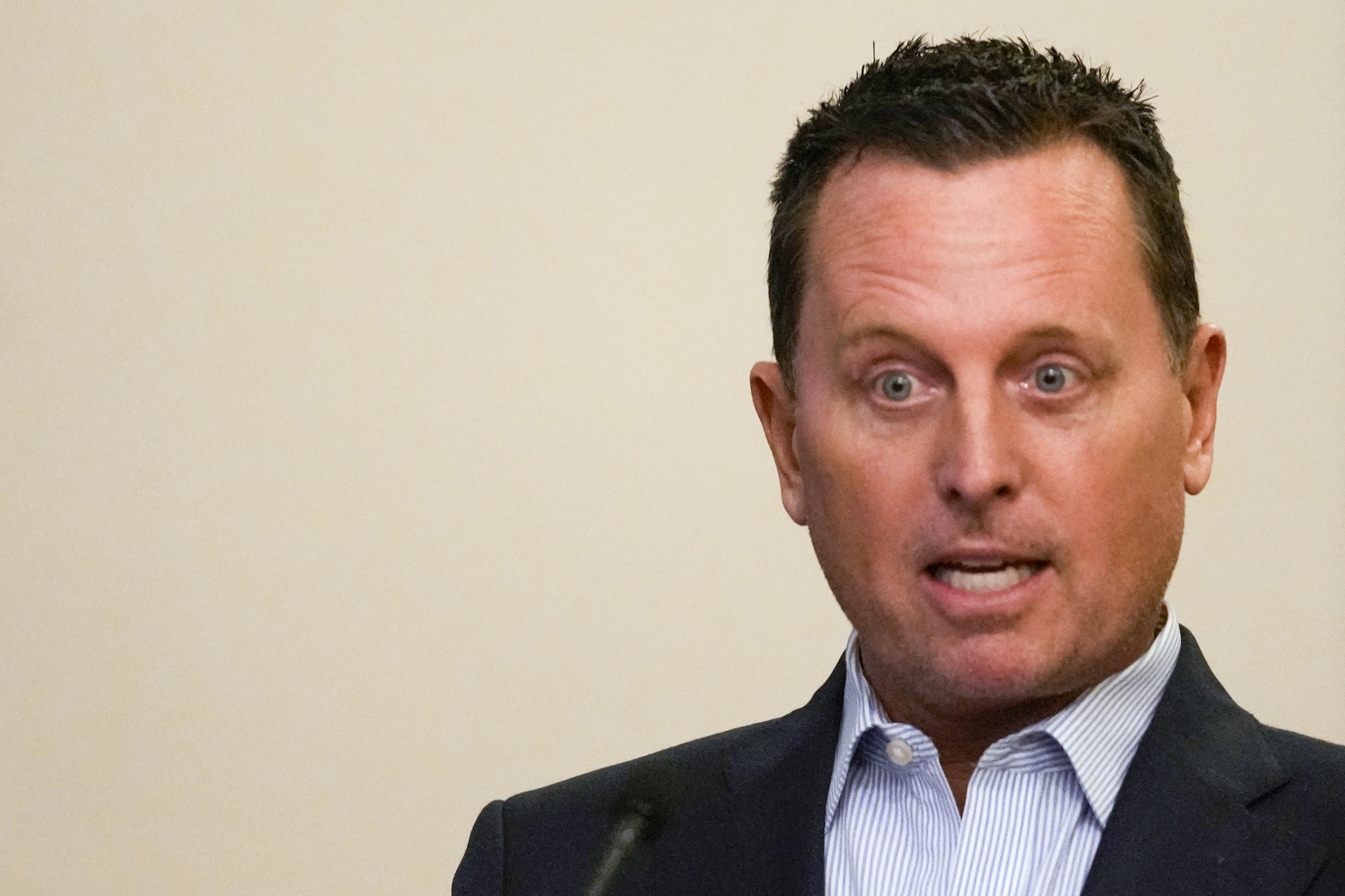 FILE - Former U.S. President Donald Trump's envoy for the Kosovo-Serbia dialogue Richard Grenell speaks during a ceremony in Belgrade, Serbia, Wednesday, Oct. 25, 2023. (AP Photo/Darko Vojinovic, File)