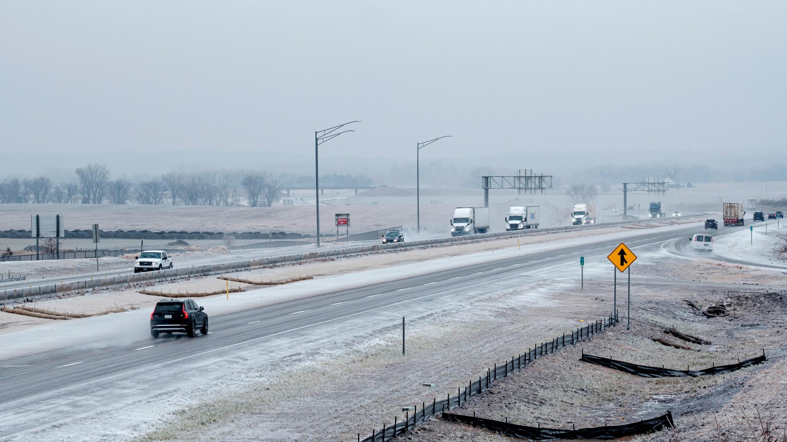 Motorists make their way along Interstate 380 in North Liberty, Iowa, on Saturday, Dec. 14, 2024. (Nick Rohlman/The Gazette via AP)