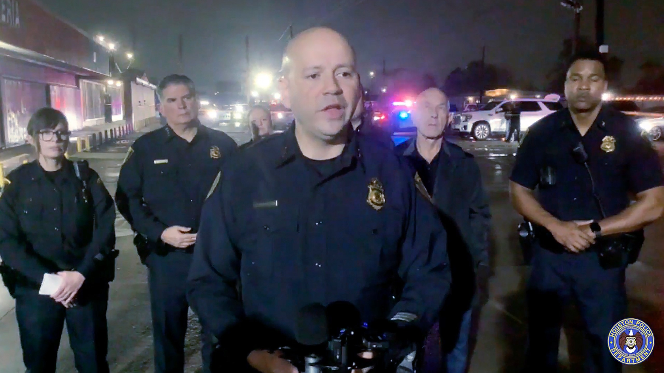 This image taken from video and provided by the Houston Police Department shows Luis Menendez-Sierra, the assistant police chief, speaking during a news conference in Houston, Sunday, Dec. 15, 2024.. (Houston Police Department via AP)