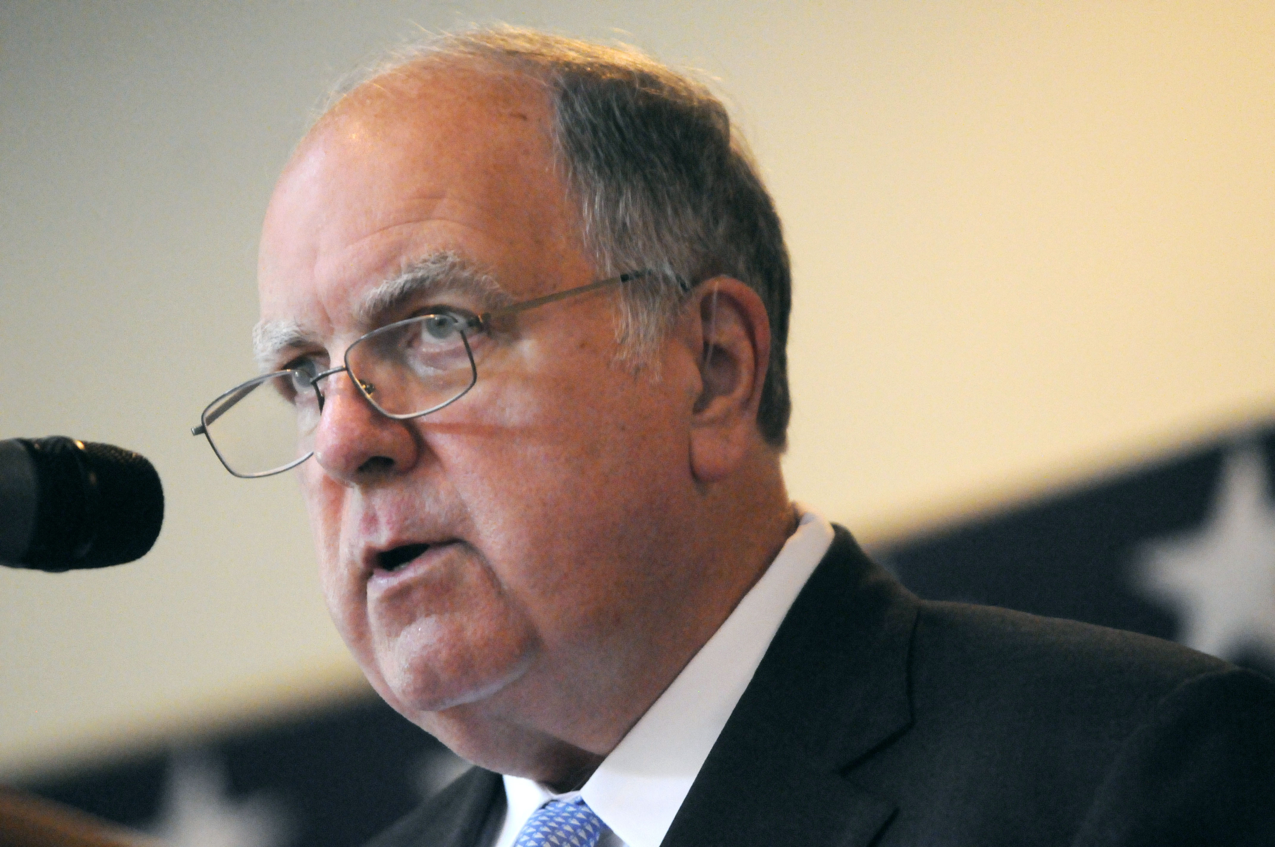 FILE - U.S. Rep. John Spratt, D-S.C., speaks during a debate against 5th district challenger Republican state Sen. Mick Mulvaney in Lake Wylie, S.C. (AP Photo/The Herald, Melissa Cherry, File)