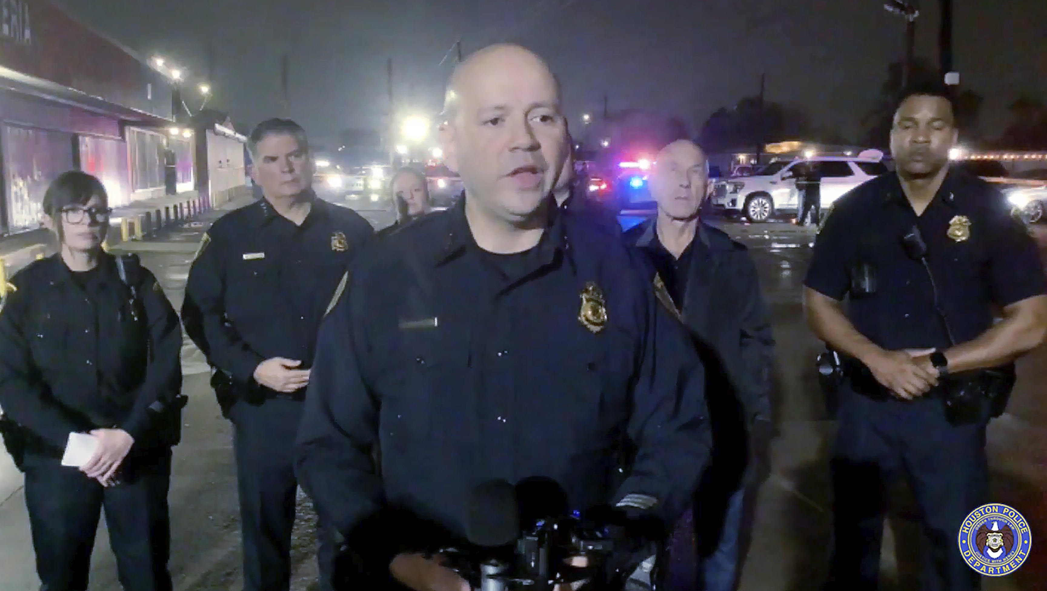 This image taken from video and provided by the Houston Police Department shows Luis Menendez-Sierra, the assistant police chief, speaking during a news conference in Houston, Sunday, Dec. 15, 2024.. (Houston Police Department via AP)