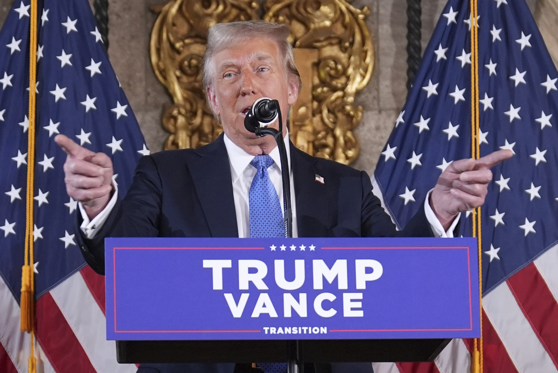 President-elect Donald Trump speaks during a news conference at Mar-a-Lago, Monday, Dec. 16, 2024, in Palm Beach, Fla. (AP Photo/Evan Vucci)