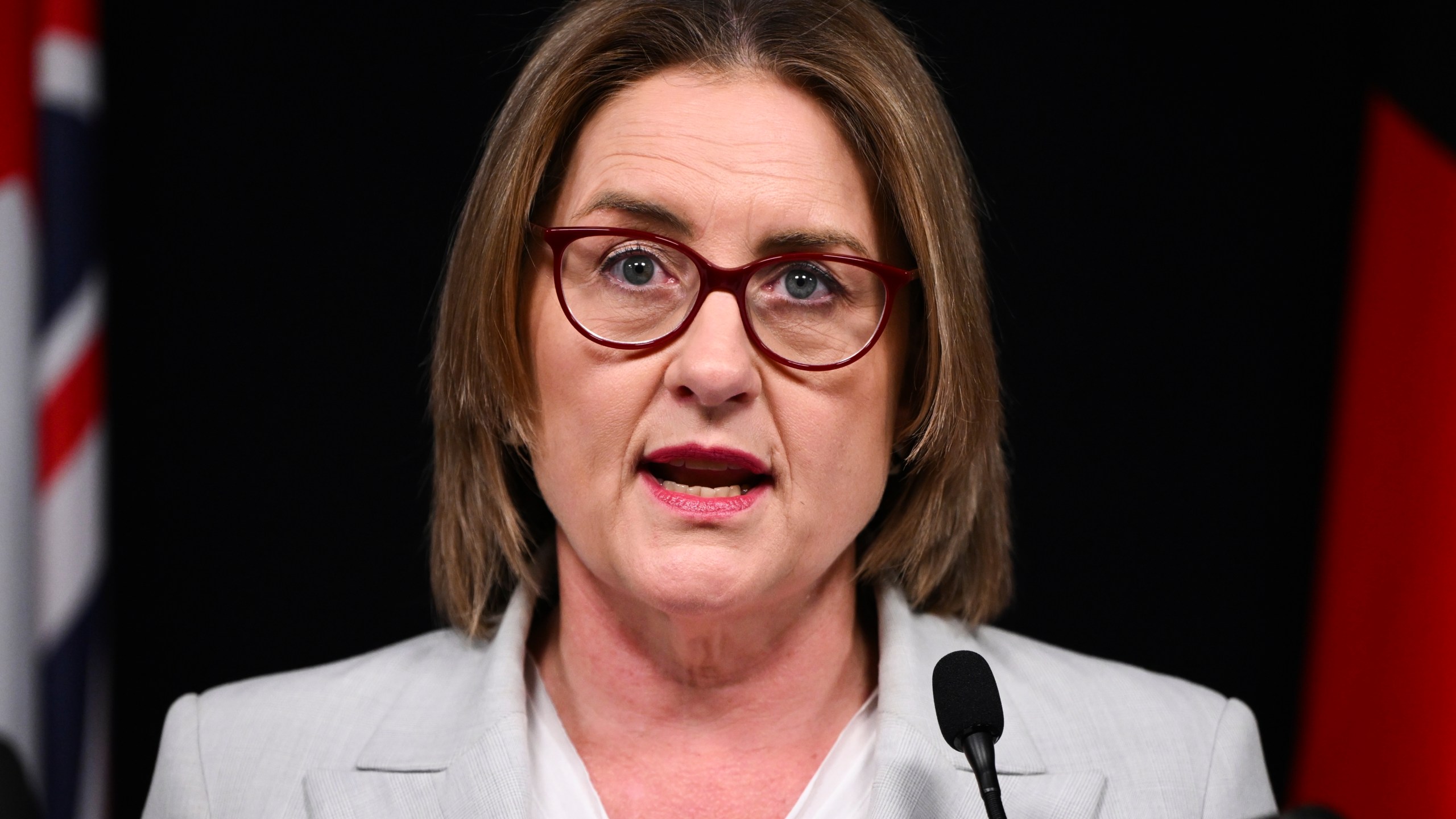 Victorian Premier Jacinta Allan speaks to media during a press conference, in Melbourne, Australia, Tuesday, Dec. 17, 2024. (Joel Carrett/AAP Image via AP)