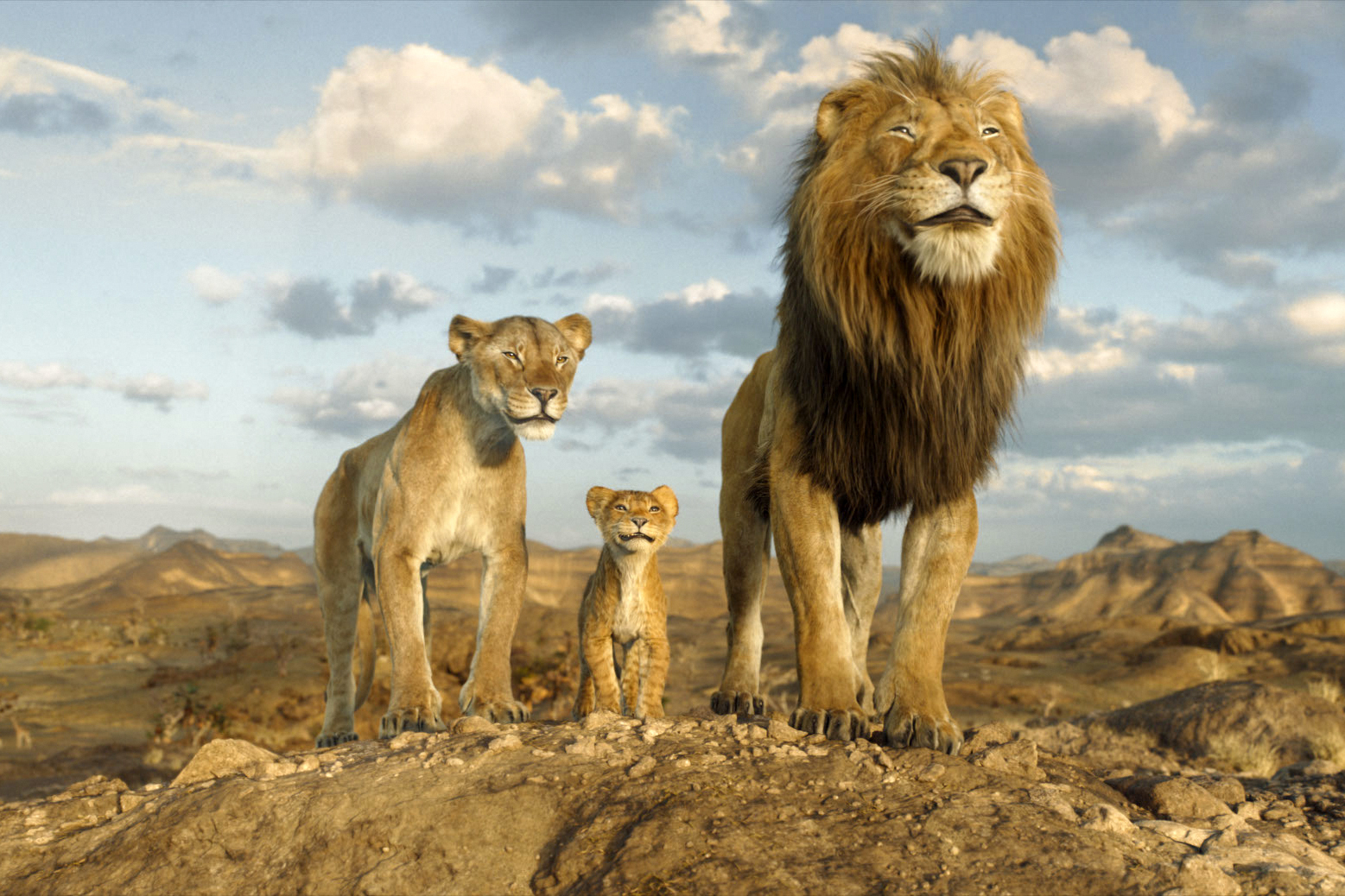 This image released by Disney shows characters Afia, voiced by Anika Noni Rose, left, Mufasa, voiced by Braelyn Rankins, center, and Masego, voiced by Keith David, in a scene from "Mufasa: The Lion King." (Disney via AP)