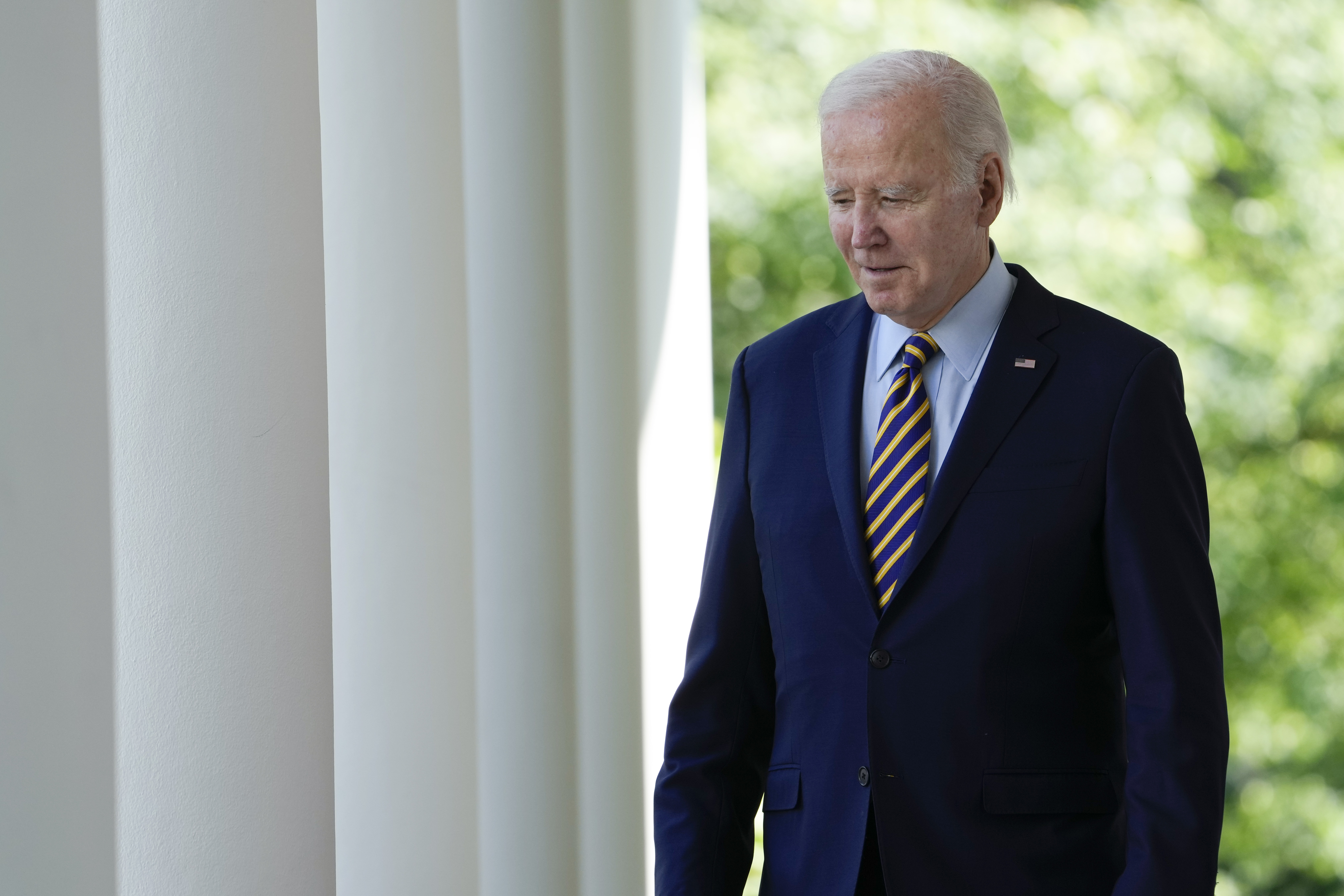 FILE - President Joe Biden walks to speak in the Rose Garden of the White House in Washington, May 11, 2023. . (AP Photo/Susan Walsh, File)