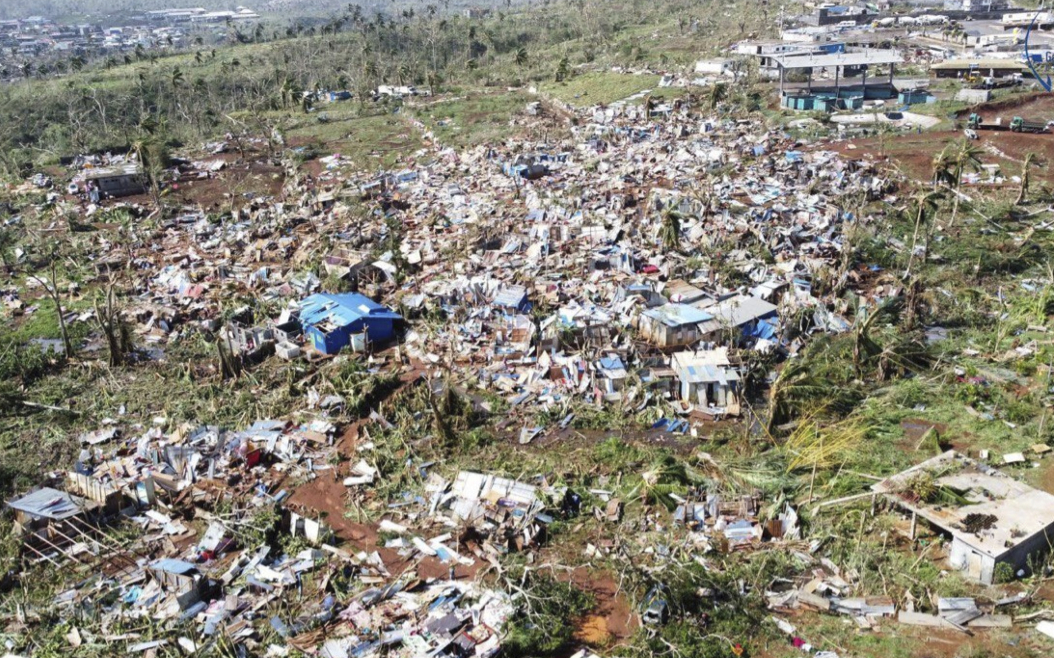 This undated photo provided Tuesday Dec. 17, 2024 by the French Interior Ministry shows devastated houses in the French territory of Mayotte in the Indian Ocean, after the island was battered by its worst cyclone in nearly a century, (Ministere de l'Interieur/Gendarmerie Nationale via AP)