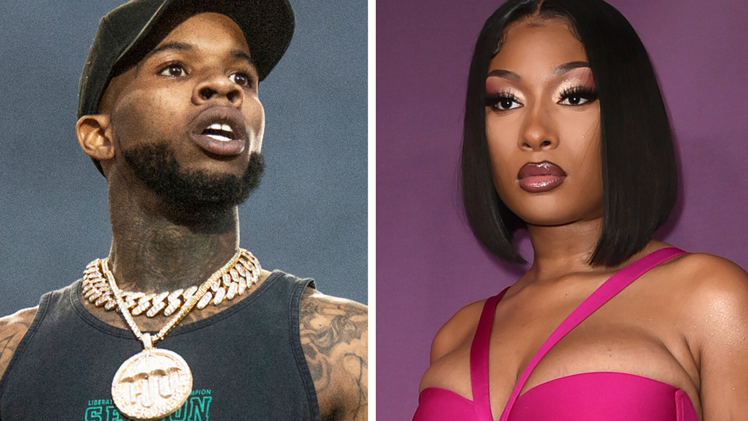 FILE - This combo image shows Tory Lanez performing at the Festival d'ete de Quebec, July 11, 2018, in Quebec City, Canada, left, and Megan Thee Stallion at the premiere of "P-Valley," June 2, 2022, in Los Angeles. (Photos by Amy Harris, left, Richard Shotwell/Invision/AP, File)