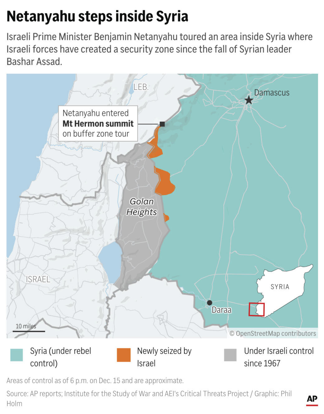 Israel's leader visited a buffer zone Israeli forces have established amid Syria's political upheaval. (AP Digital Embed)