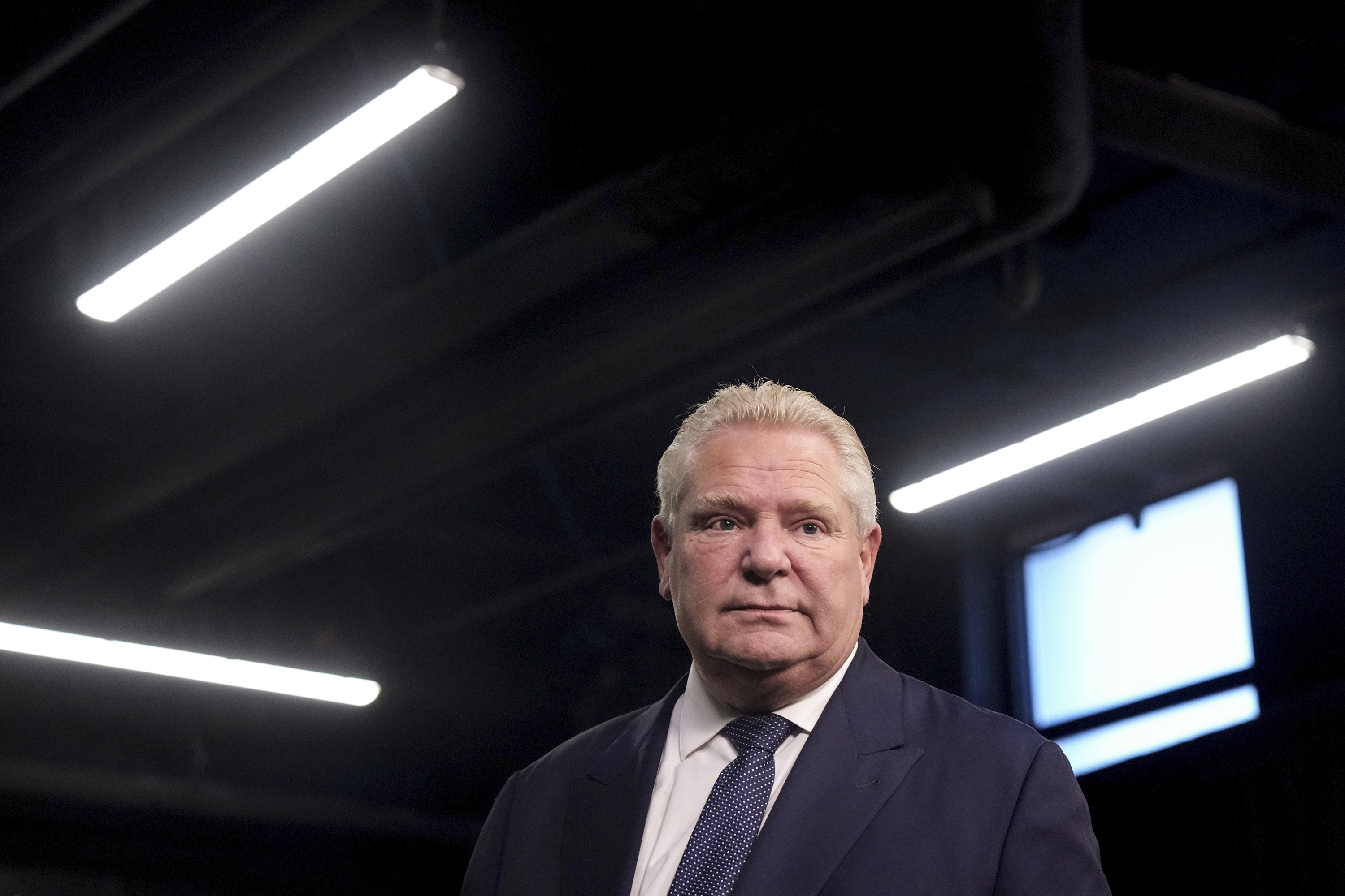 Ontario Premier Doug Ford attends a news conference at Queen's Park Legislature in Toronto, on Thursday, Dec. 12, 2024. (Chris Young/The Canadian Press via AP)