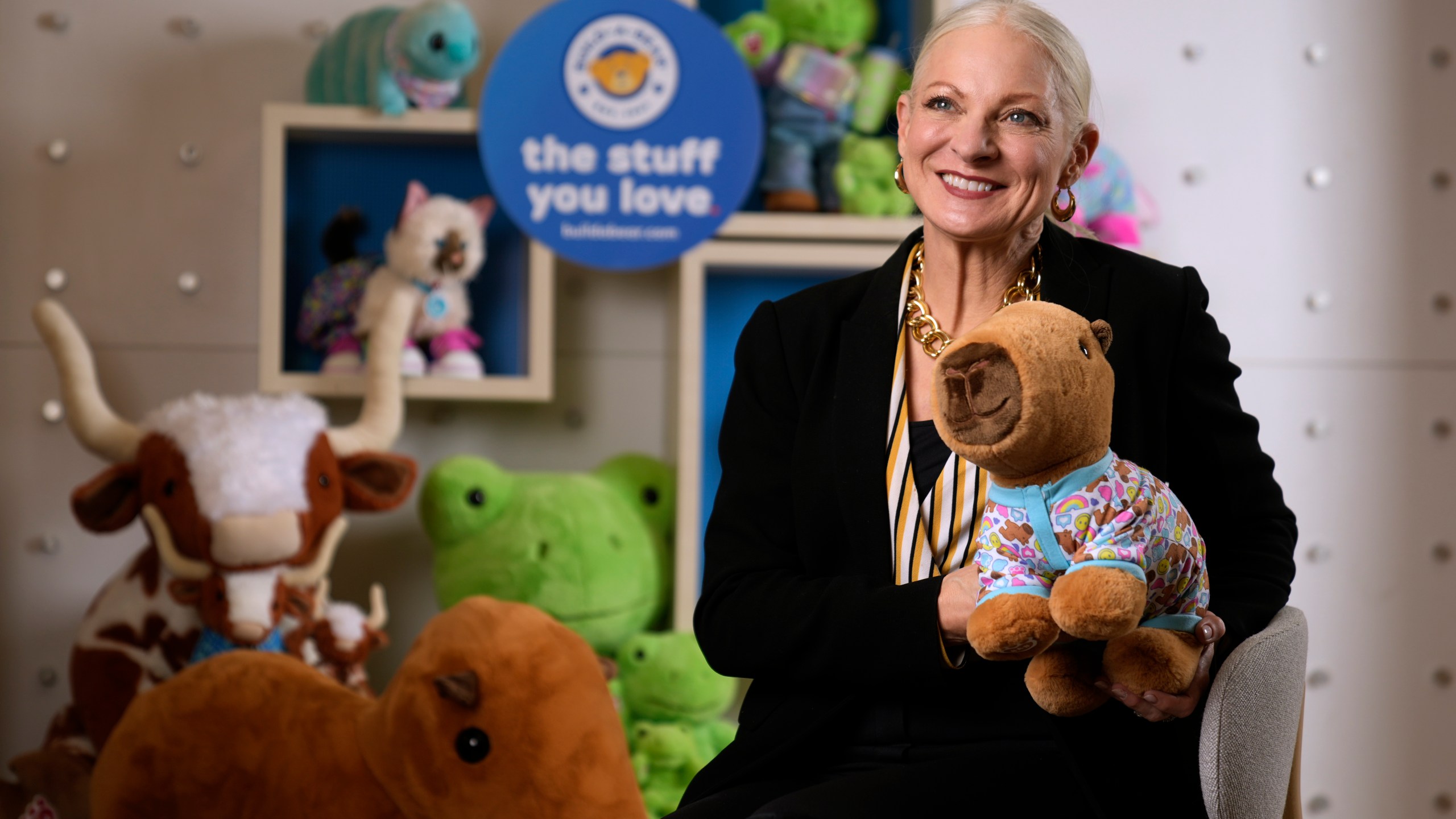 Sharon Price John, President and CEO of Build-A-Bear Workshop, poses for a photo Thursday, Dec. 12, 2024, in St. Louis. (AP Photo/Jeff Roberson)