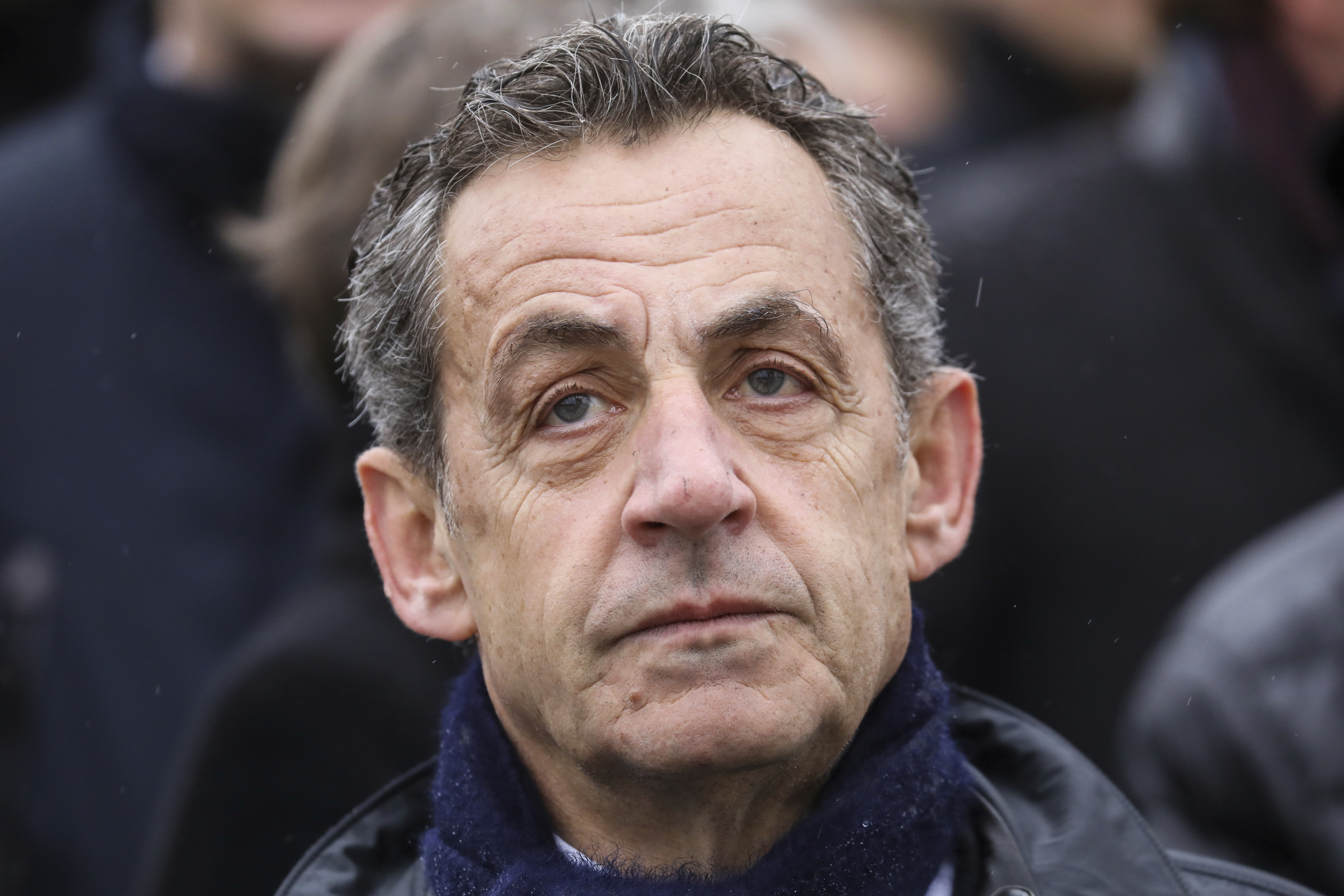 FILE - In this Monday Nov. 11, 2019 file photo, French former president Nicolas Sarkozy attends a ceremony at the Arc de Triomphe in Paris. (Ludovic Marin/Pool via AP, file)