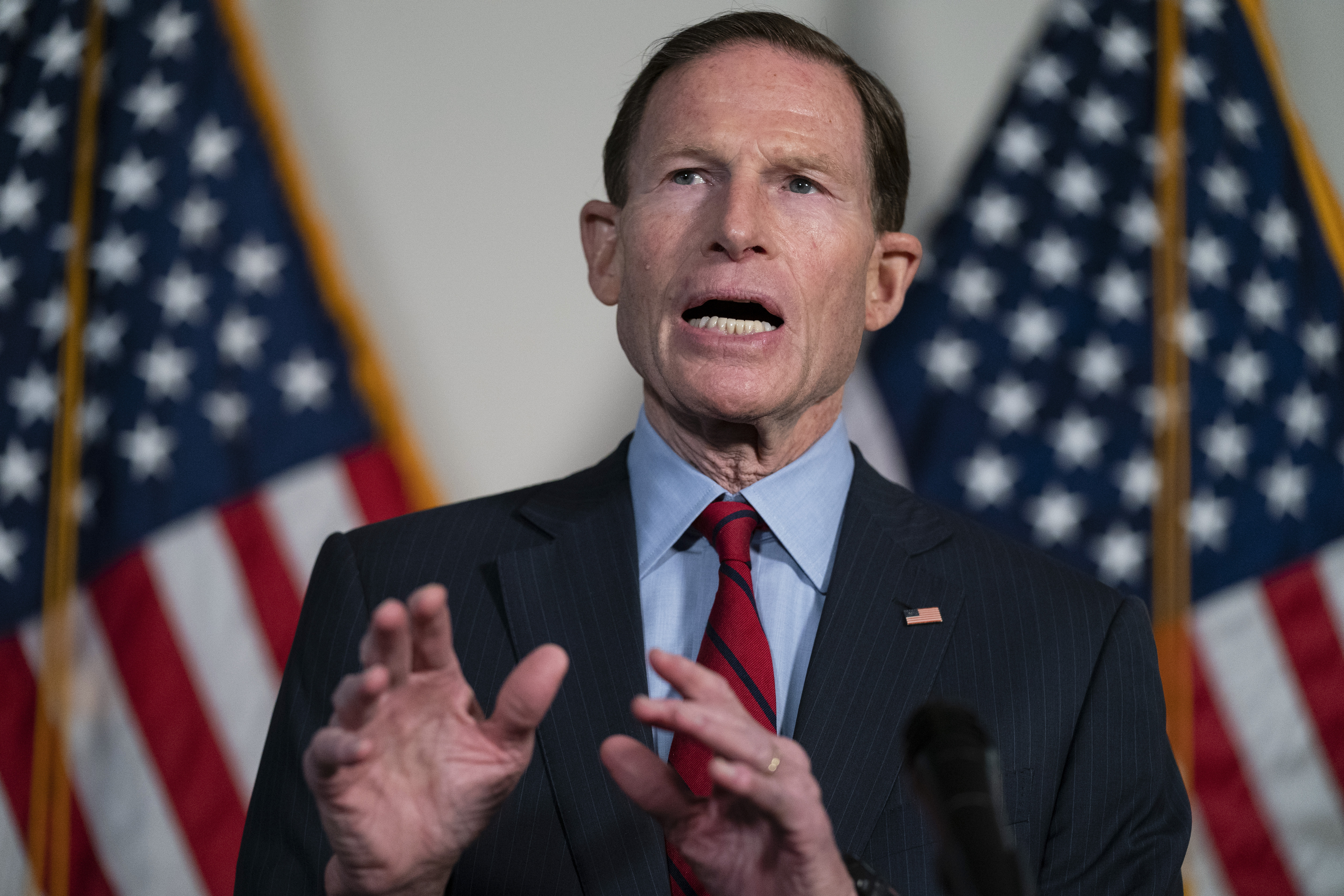 FILE - Sen. Richard Blumenthal, D-Conn., speaks during a news conference on Capitol Hill, Feb. 1, 2022, in Washington. (AP Photo/Evan Vucci, File)