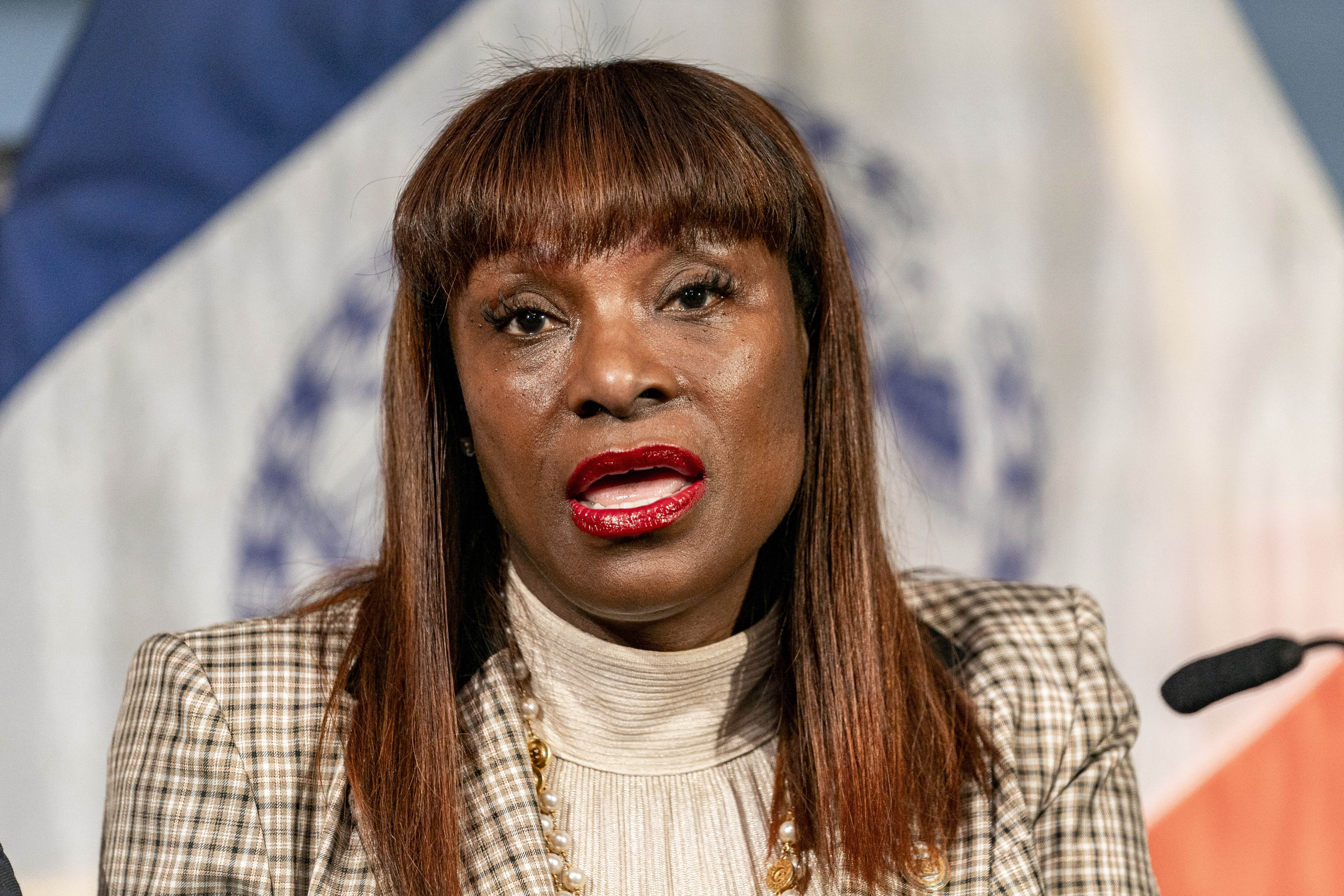 FILE — Ingrid Lewis-Martin, chief advisor to New York Mayor Eric Adams, speaks during a press conference at City Hall in New York, Tuesday, Dec. 12, 2023. (AP Photo/Peter K. Afriyie, File)