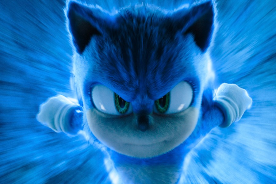 This image released by Paramount Pictures and Sega of America shows the character Sonic, voiced by Ben Schwartz, in a scene from "Sonic the Hedgehog 3." (Paramount Pictures and Sega of America, Inc. via AP)