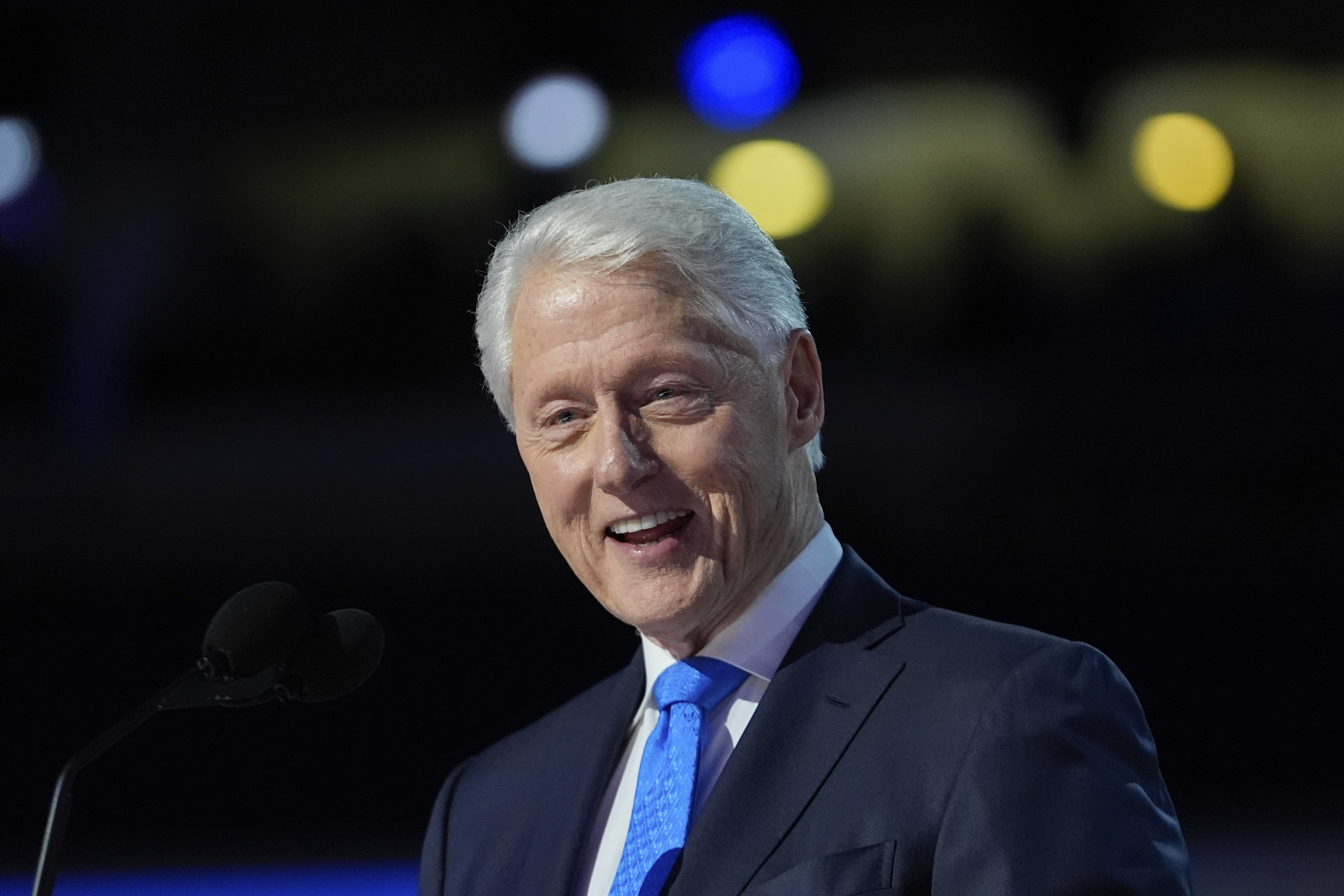 FILE - Former President Bill Clinton speaks during the Democratic National Convention, Aug. 21, 2024, in Chicago. (AP Photo/Paul Sancya, File)