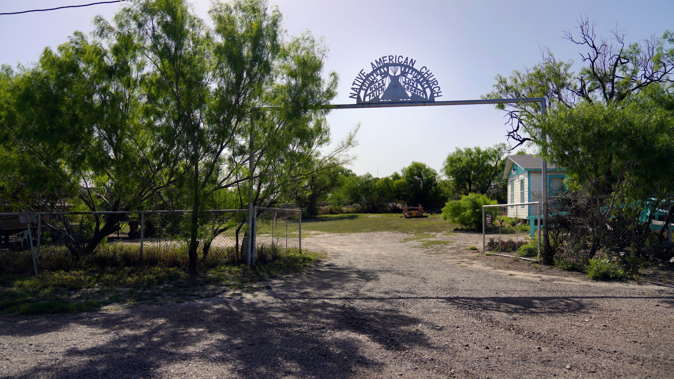 The property of the late Amada Cardenas, who was one of the first federally licensed peyote dealers, alongside her husband, to harvest and sell the sacramental plant to followers of the Native American Church, in Mirando City, Texas, Monday, March 25, 2024. (AP Photo/Jessie Wardarski)