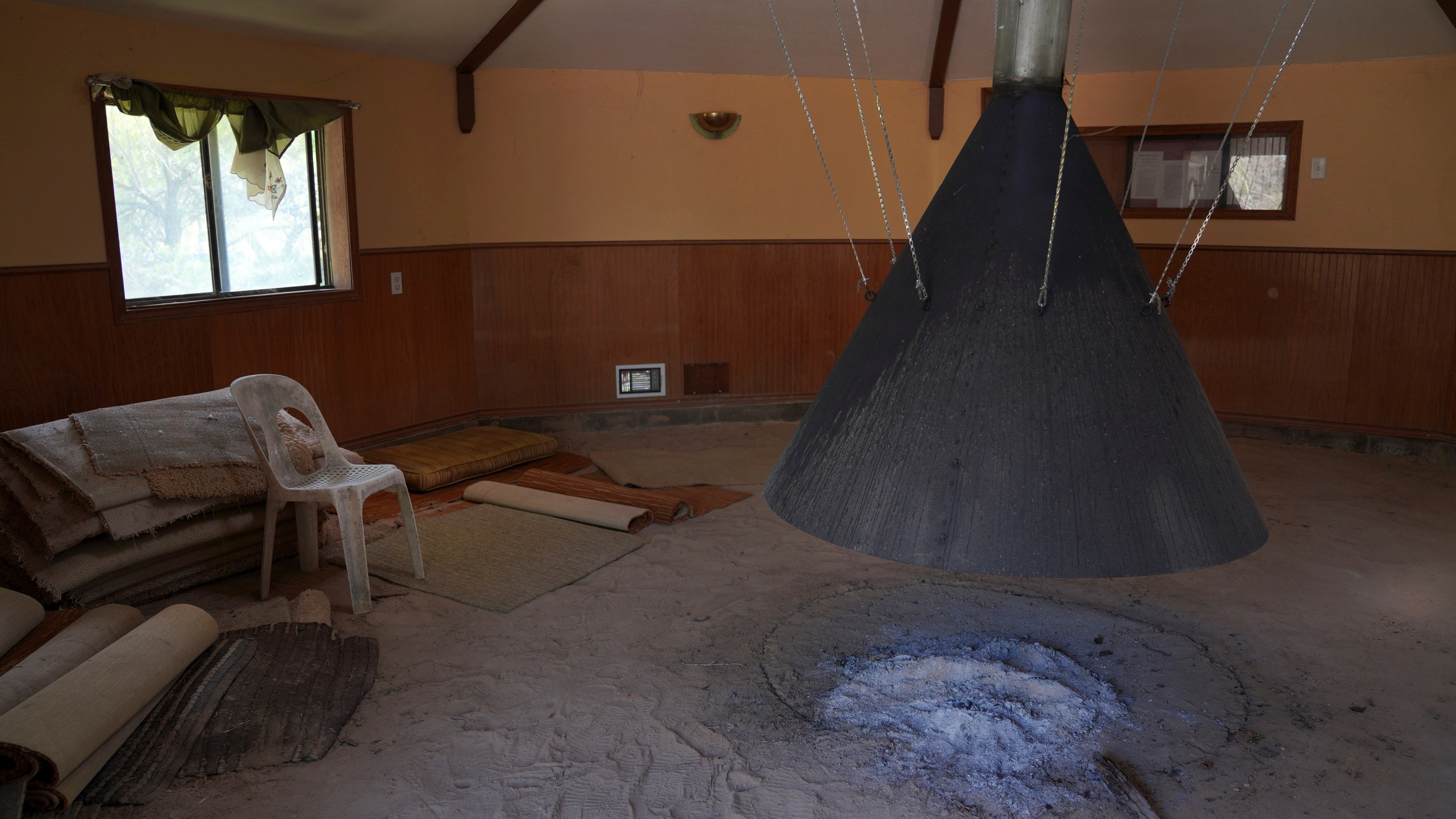 A structure used for Native American Church ceremony on the property of the late Amada Cardenas, in Mirando City, Texas, Monday, March 25, 2024. (AP Photo/Jessie Wardarski)