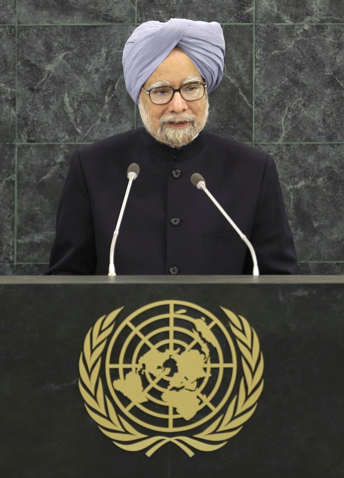 FILE - Indian Prime Minister Manmohan Singh speaks during the 68th session of the General Assembly at United Nations headquarters, Saturday, Sept. 28, 2013. (AP Photo/Seth Wenig, File)