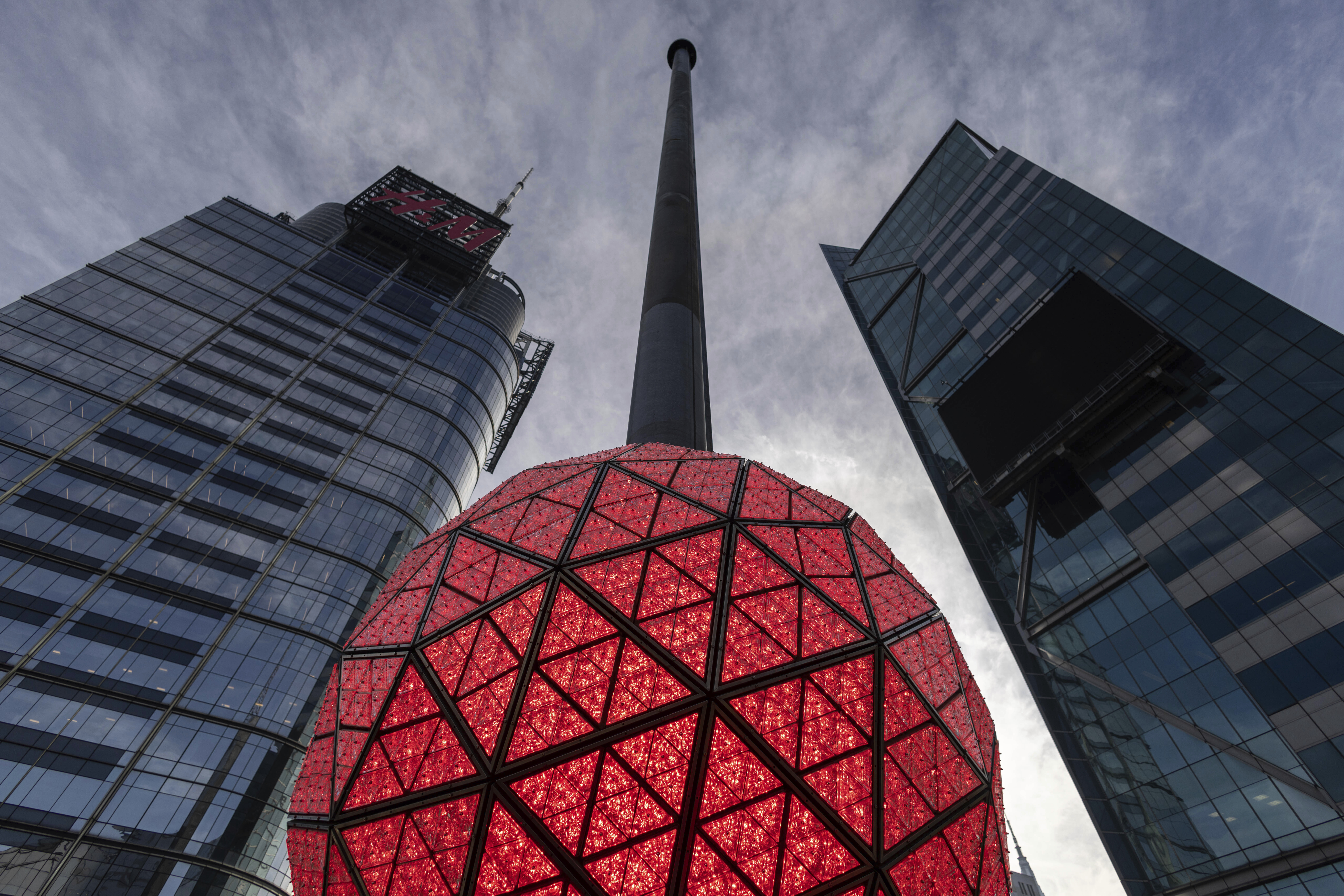 Times Square New Year's Eve Ball is displayed at One Times Square, Friday, Dec. 27, 2024, in New York. (AP Photo/Yuki Iwamura)