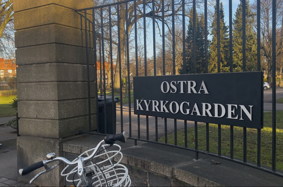 A view of the entrance sign at Östra Kyrkogården, one of the largest cemeteries in Gothenburg, Sweden, Friday, Dec. 20, 2024. (AP Photo/Mimmi Montgomery)